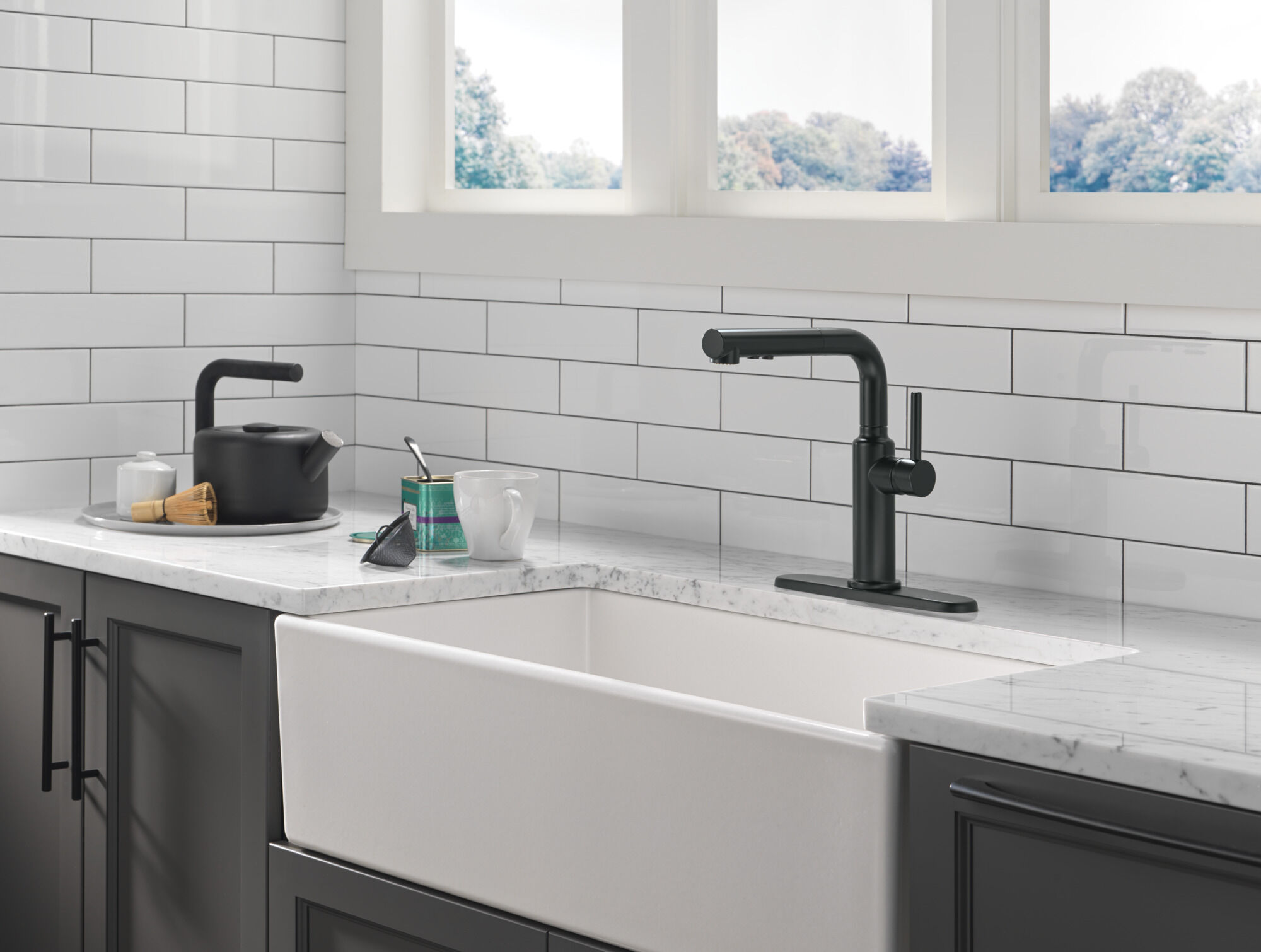 Single Handle Pull-Out Kitchen Faucet in Matte Black 16879-BL-DST
