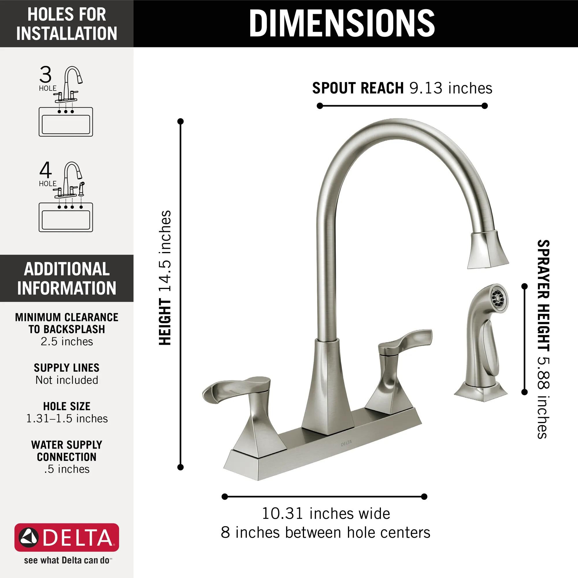 Two Handle Kitchen Faucet with Spray (Recertified) in Stainless