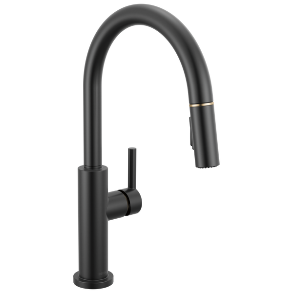 Single Handle Pull-Down Kitchen Faucet in Matte Black / Champagne
