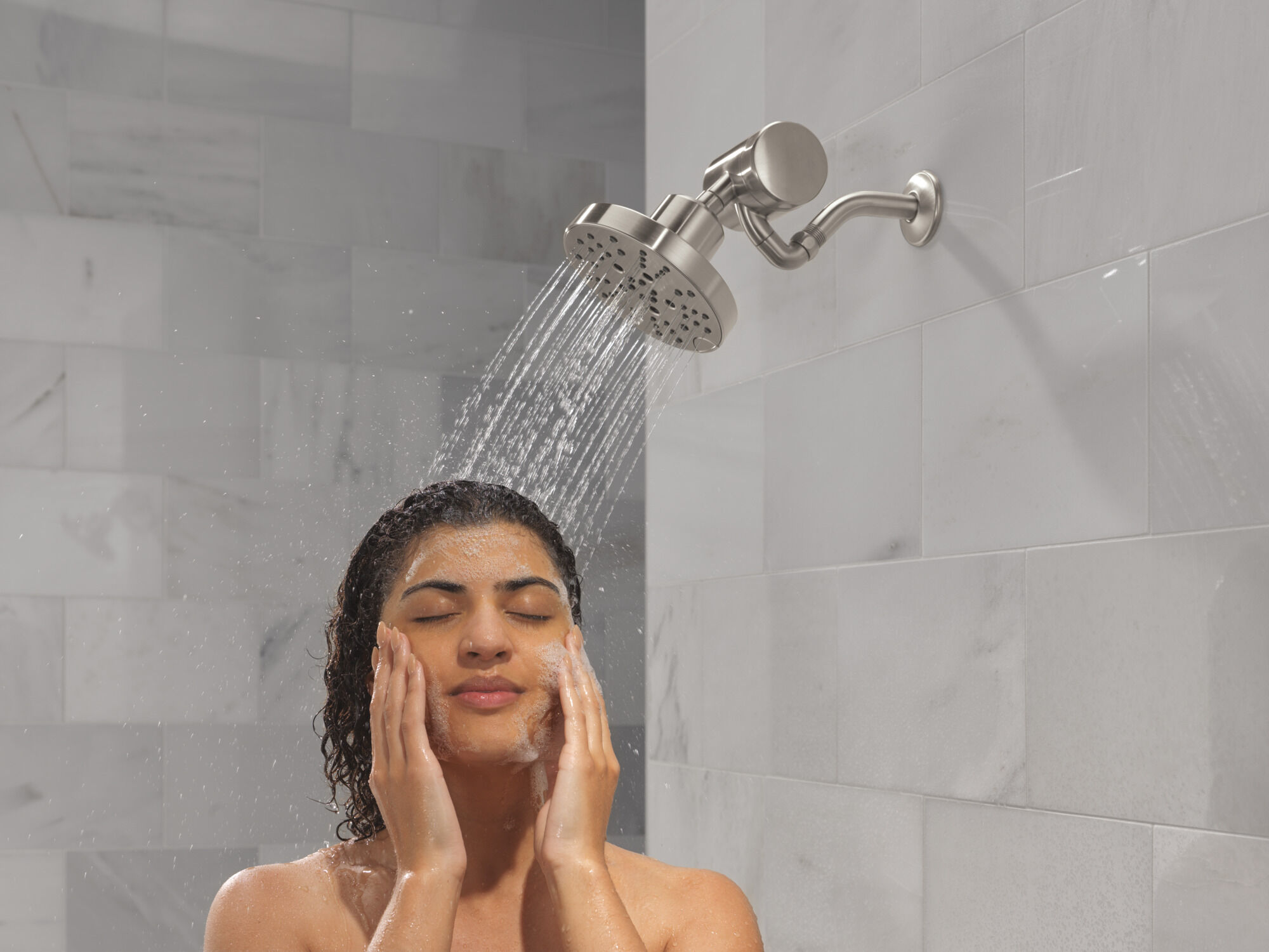 H2Okinetic® 5-Setting Contemporary Raincan Shower Head in Lumicoat
