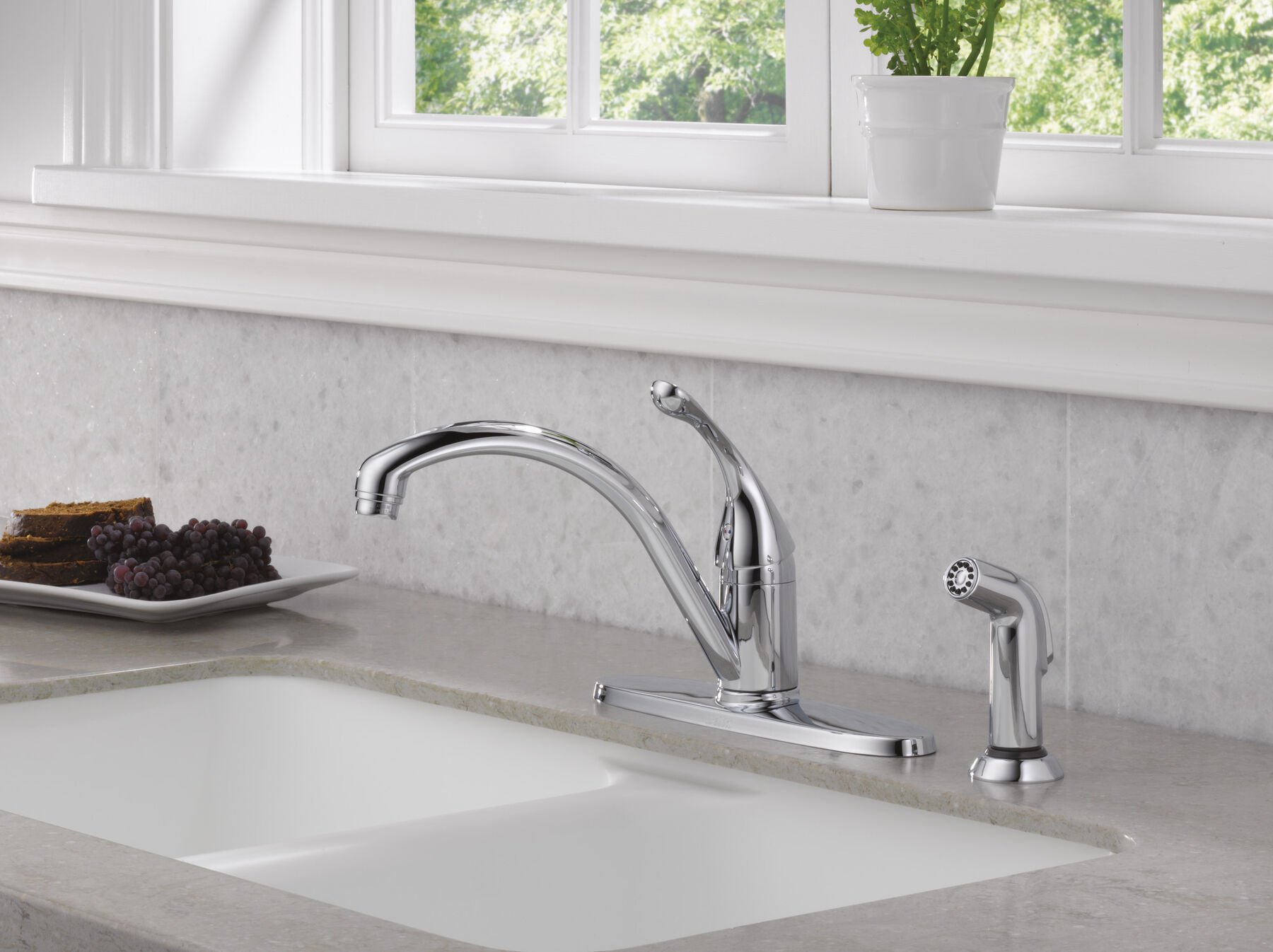 Single Handle Kitchen Faucet with Spray in Chrome — thumbnail 2