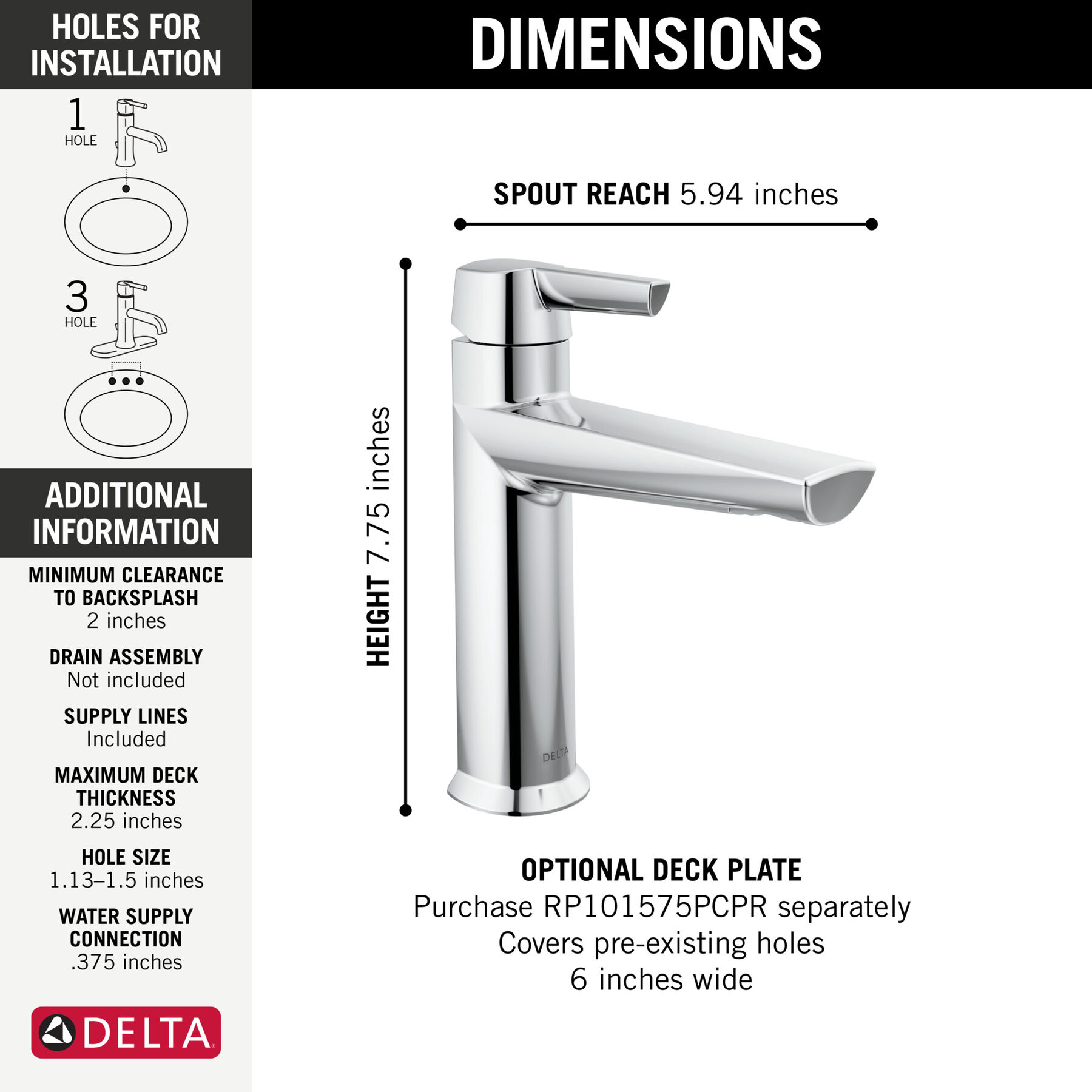 Single Handle Bathroom Faucet in Lumicoat® Chrome — thumbnail 2