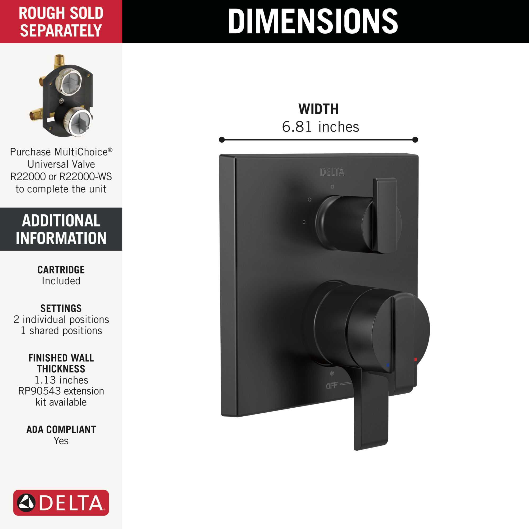 Angular Modern Monitor® 17 Series Valve Trim with 3-Setting