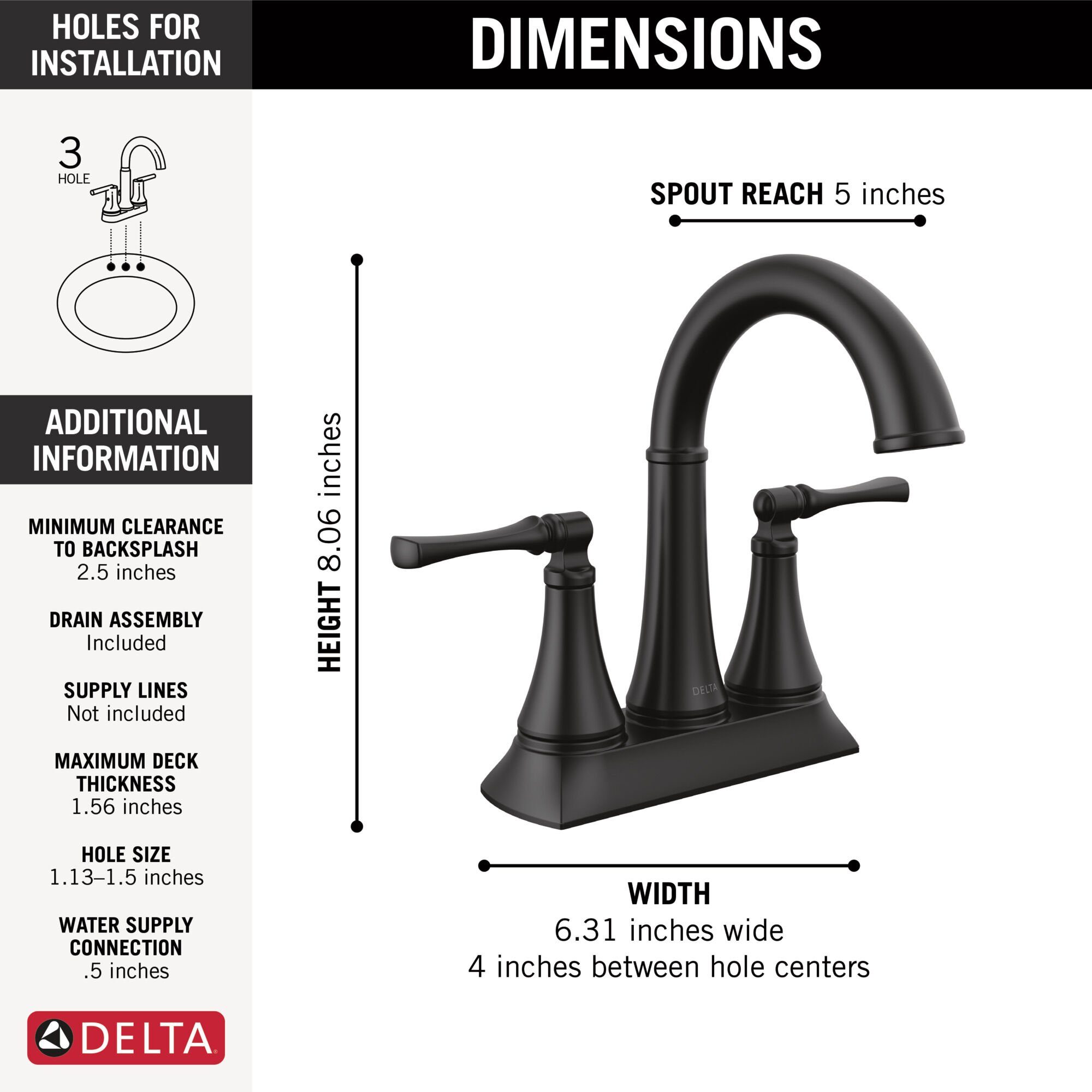 Two Handle Centerset Bathroom Faucet in Matte Black 25798LF-BL