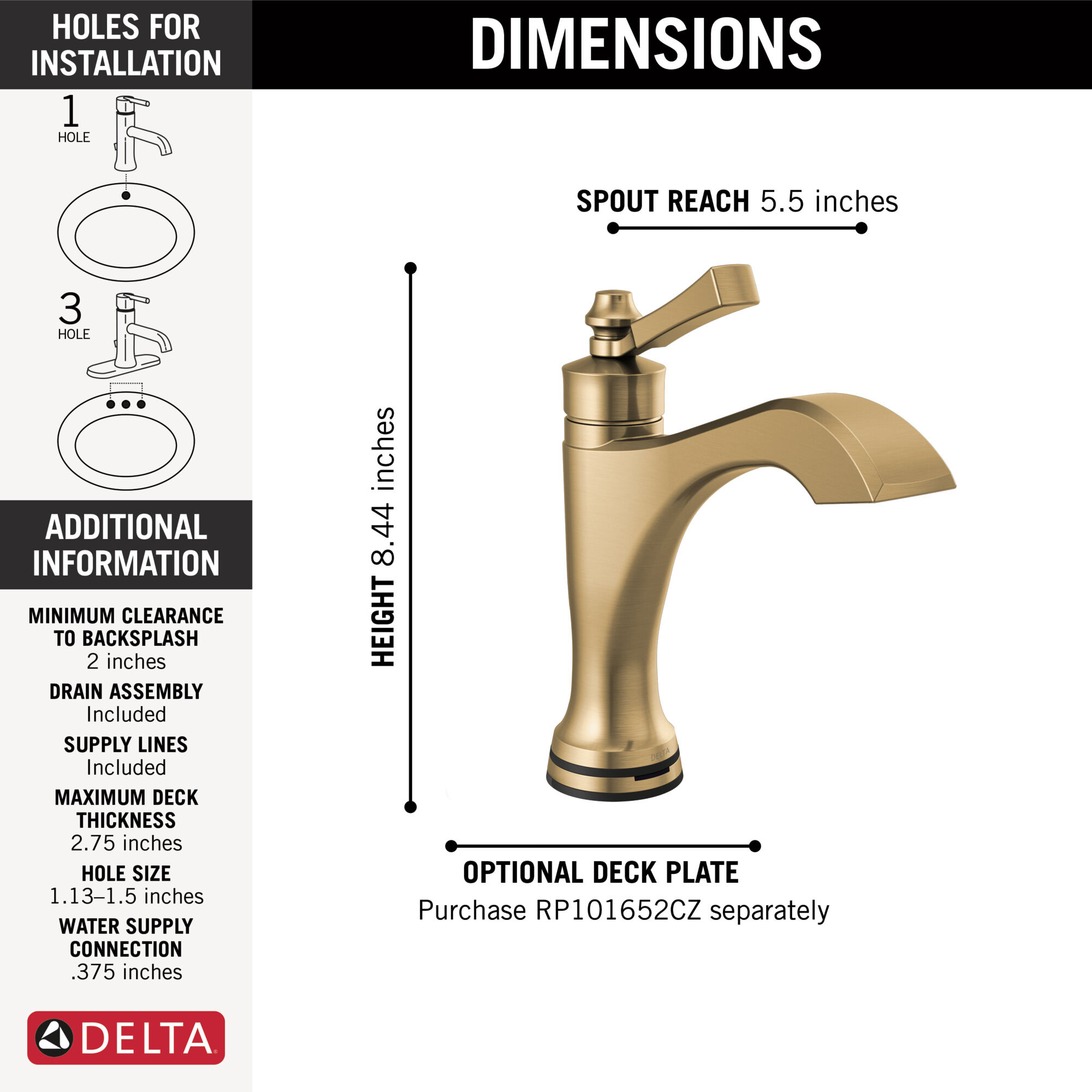 Touch2O® Bathroom Faucet with Touchless Technology in Champagne