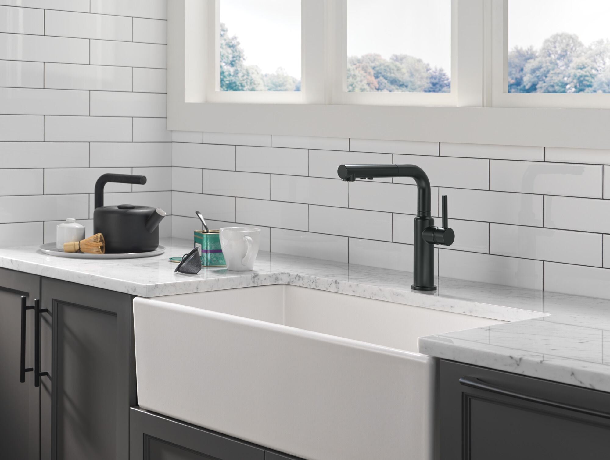 Single Handle Pull-Out Kitchen Faucet in Matte Black 16879-BL-DST