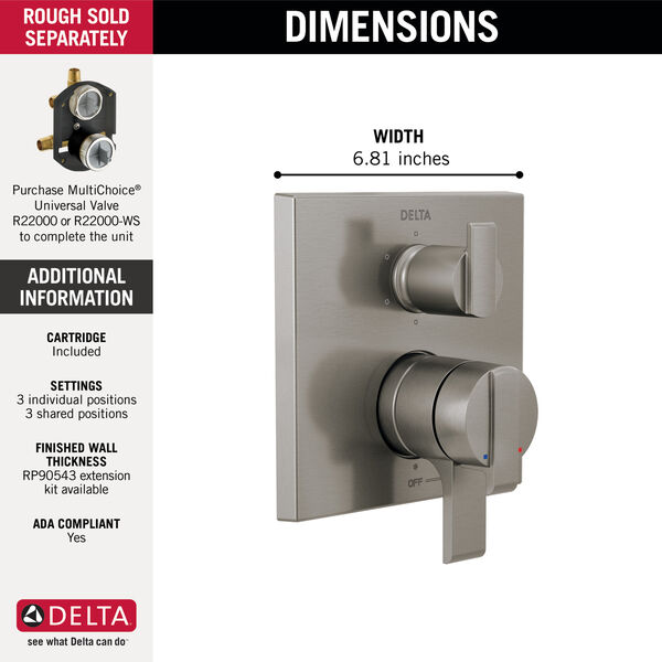 Angular Modern Monitor® 17 Series Valve Trim with 6-Setting Integrated  Diverter in Stainless T27967-SS | Delta Faucet