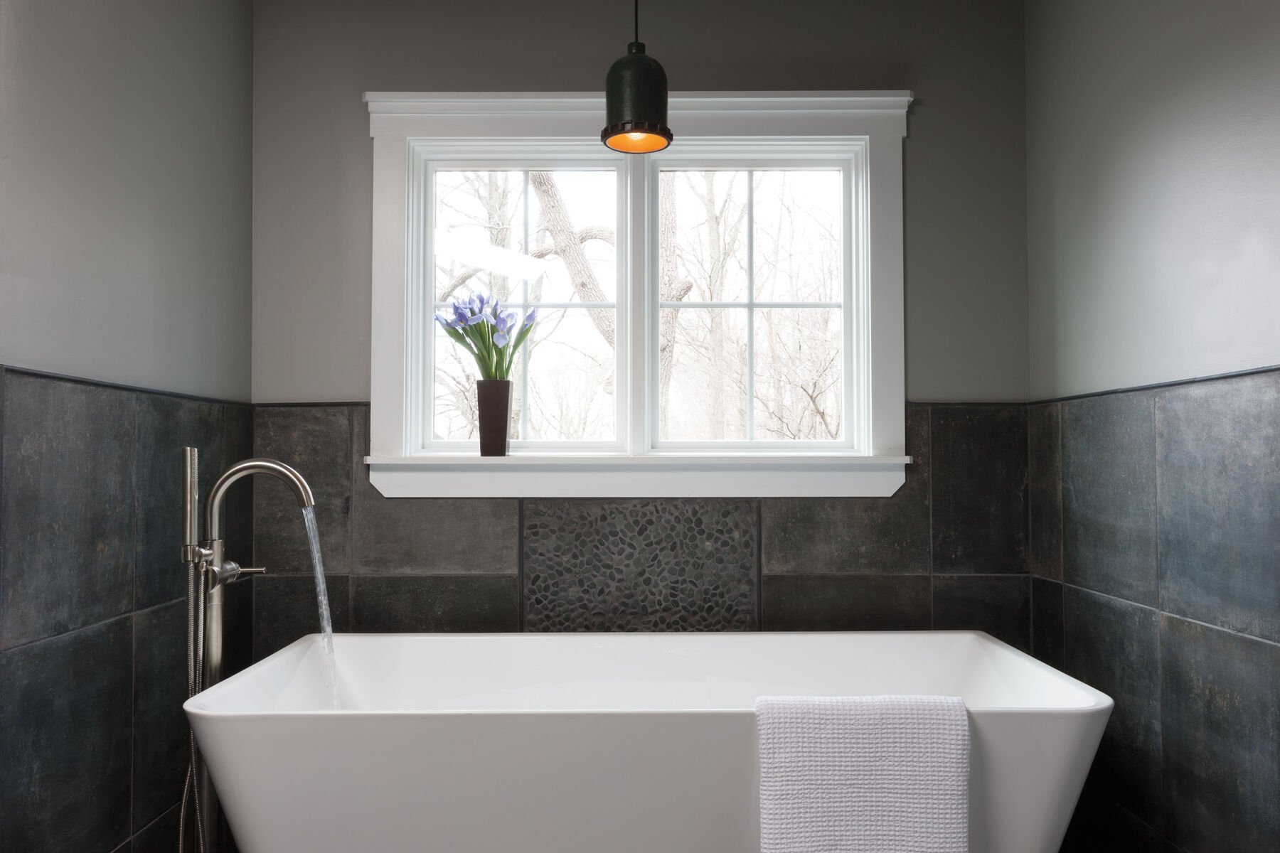 Single Handle Floor Mount Tub Filler Trim with Hand Shower