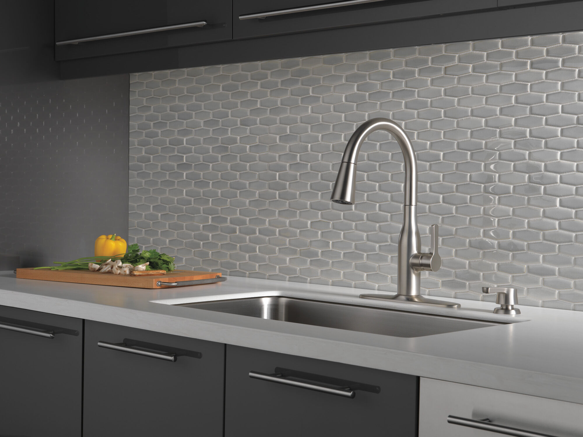 Single Handle Pull-Down Kitchen Faucet with Soap Dispenser and