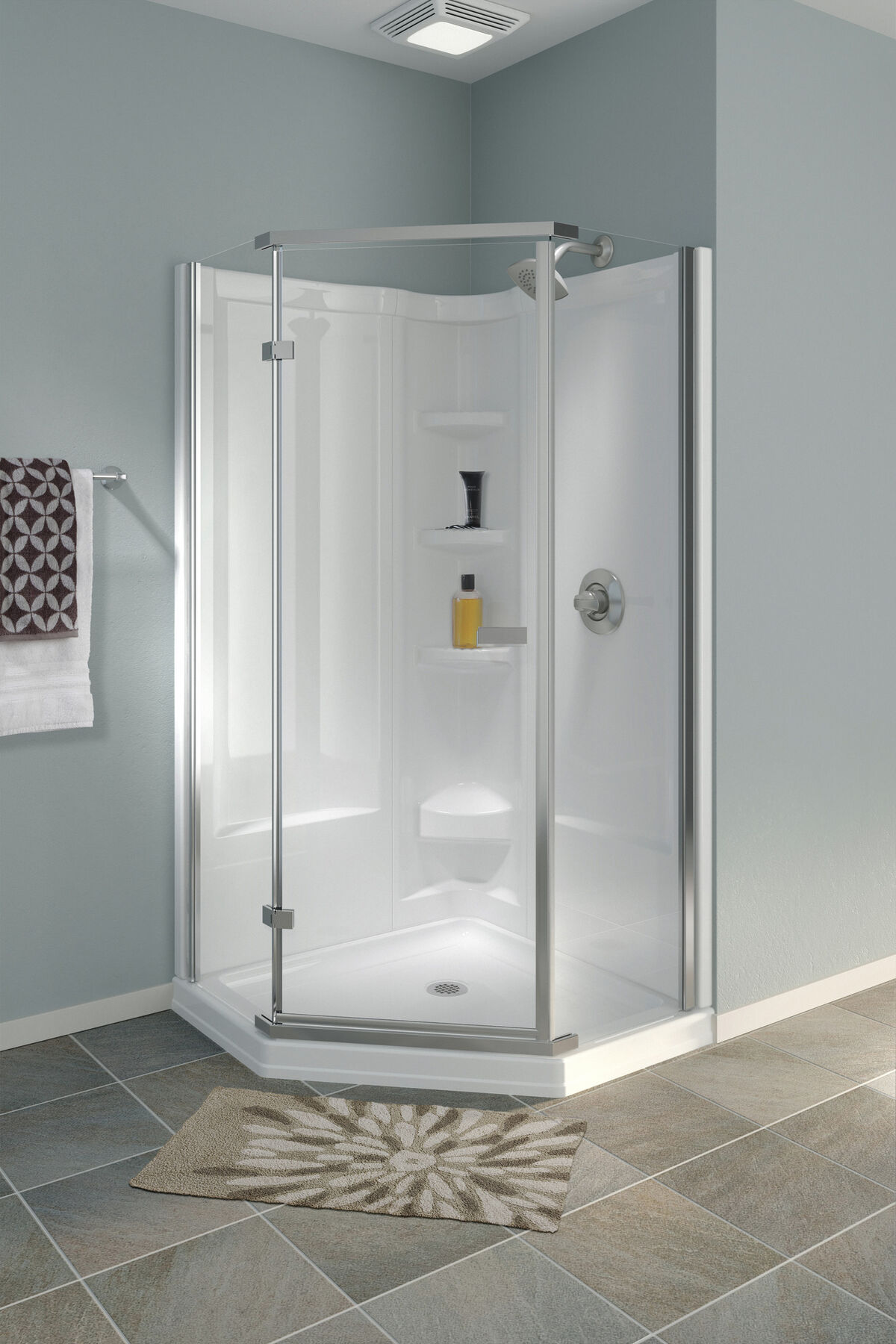 Delta Classic 38 in. W x 72 in. H Neo-Angle Pivot Semi Frameless Corner  Shower Enclosure in Stainless 422061 - The Home Depot