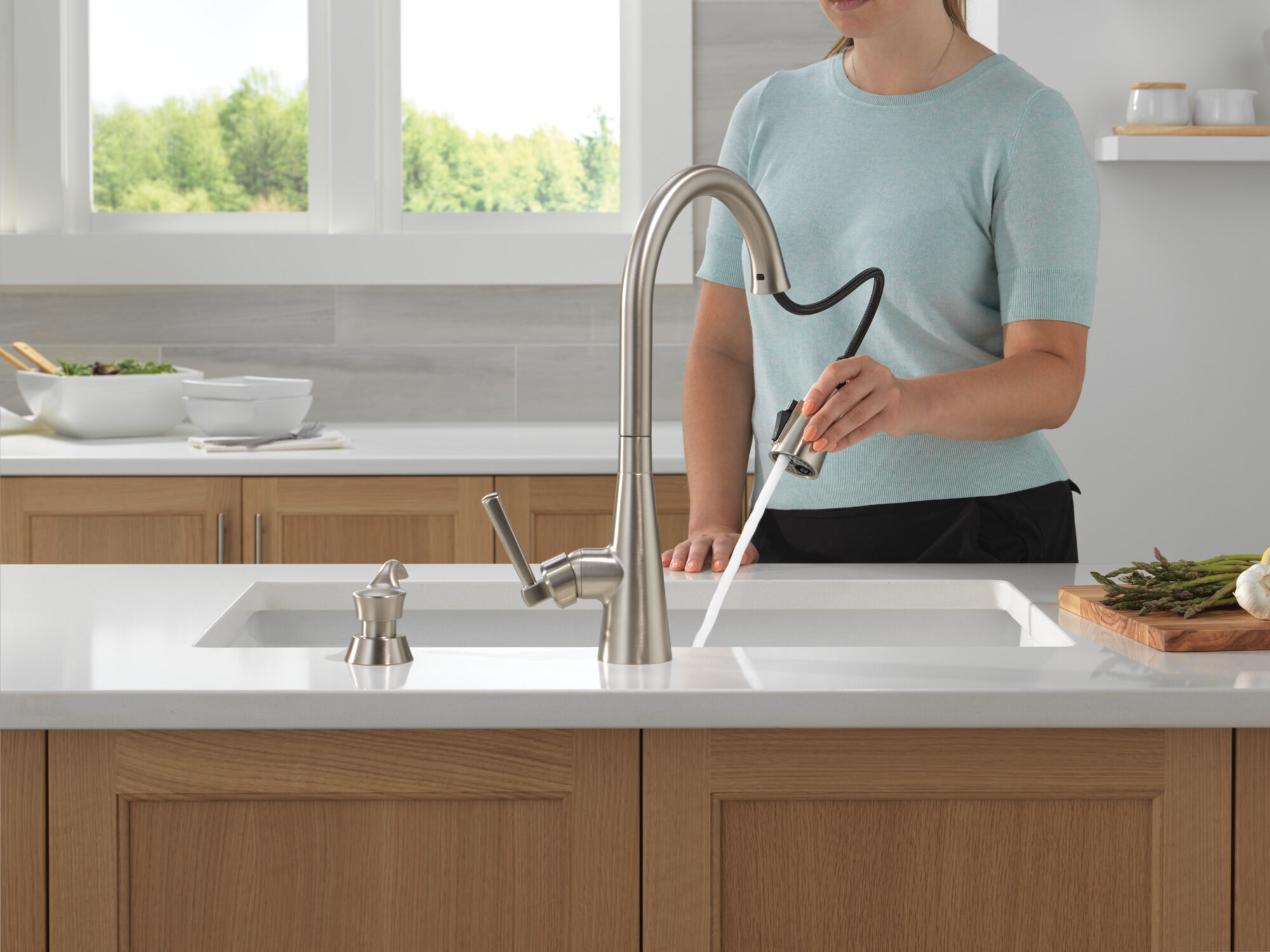 Single Handle Pull-Down Kitchen Faucet with Soap Dispenser and