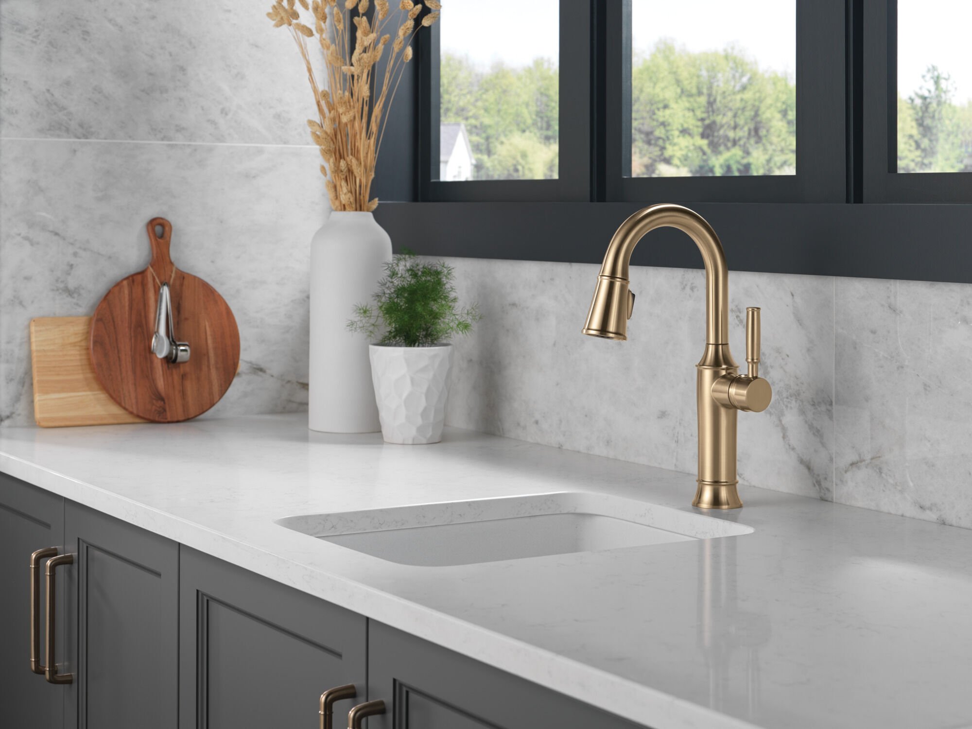 HEAD D Combo（リバティミント） Single Handle Pull-Down Bar / Prep Faucet in Lumicoat® Champagne