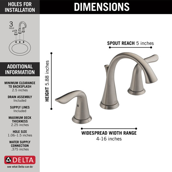 Two Handle Widespread Bathroom Faucet In Stainless 3538 Ssmpu Dst Delta - Install Delta Two Handle Bathroom Faucet