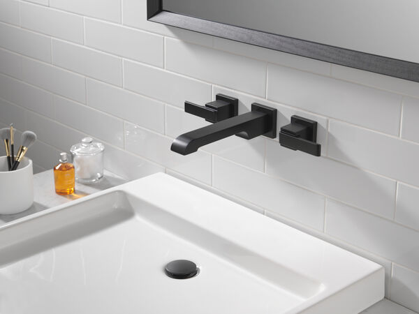 Two Handle Wall Mount Bathroom Faucet Trim In Matte Black T3567lf Blwl Delta - Wall Mount Lavatory Faucet With Valve