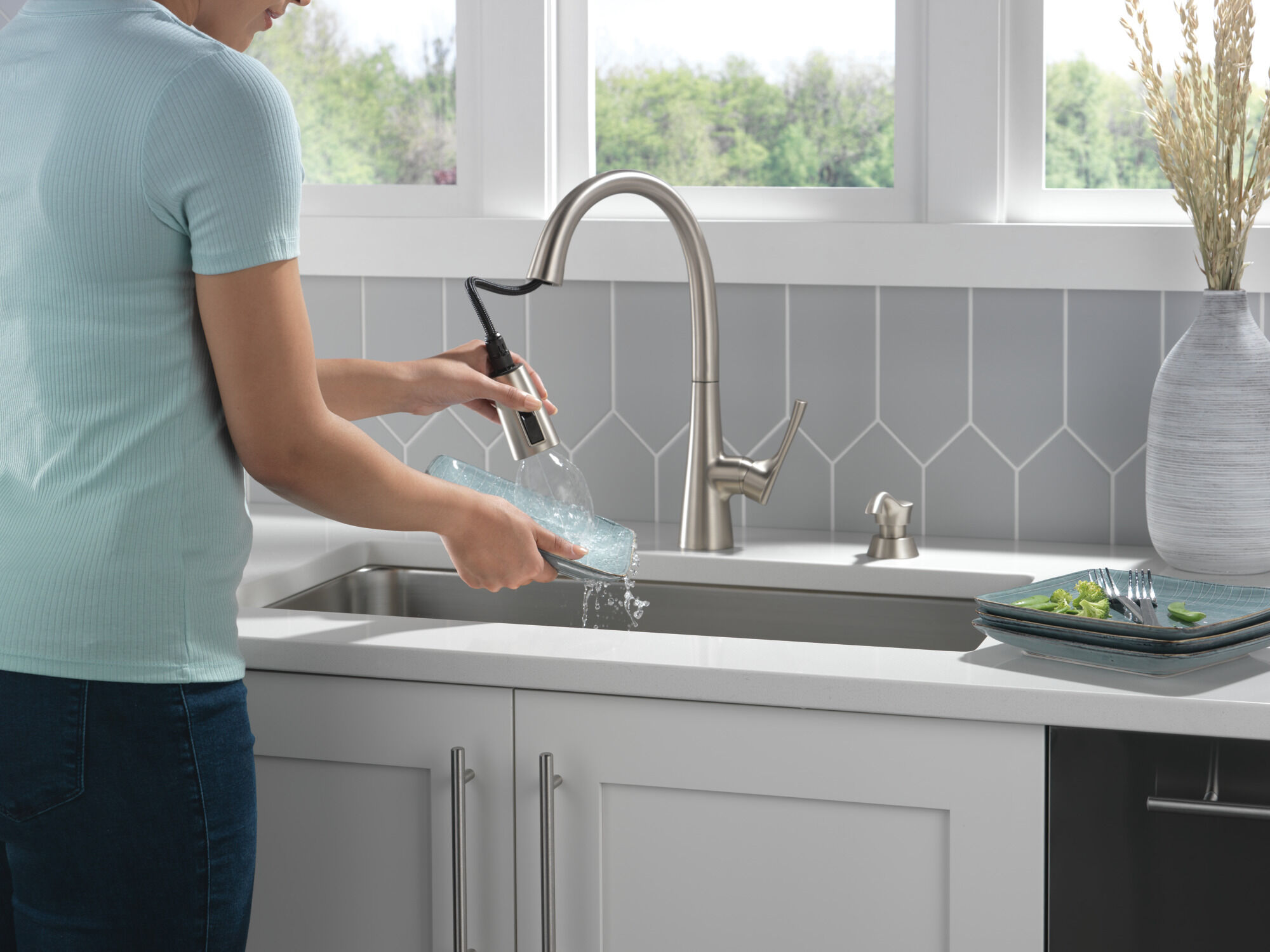 Single Handle Pull-Down Kitchen Faucet with Soap Dispenser and