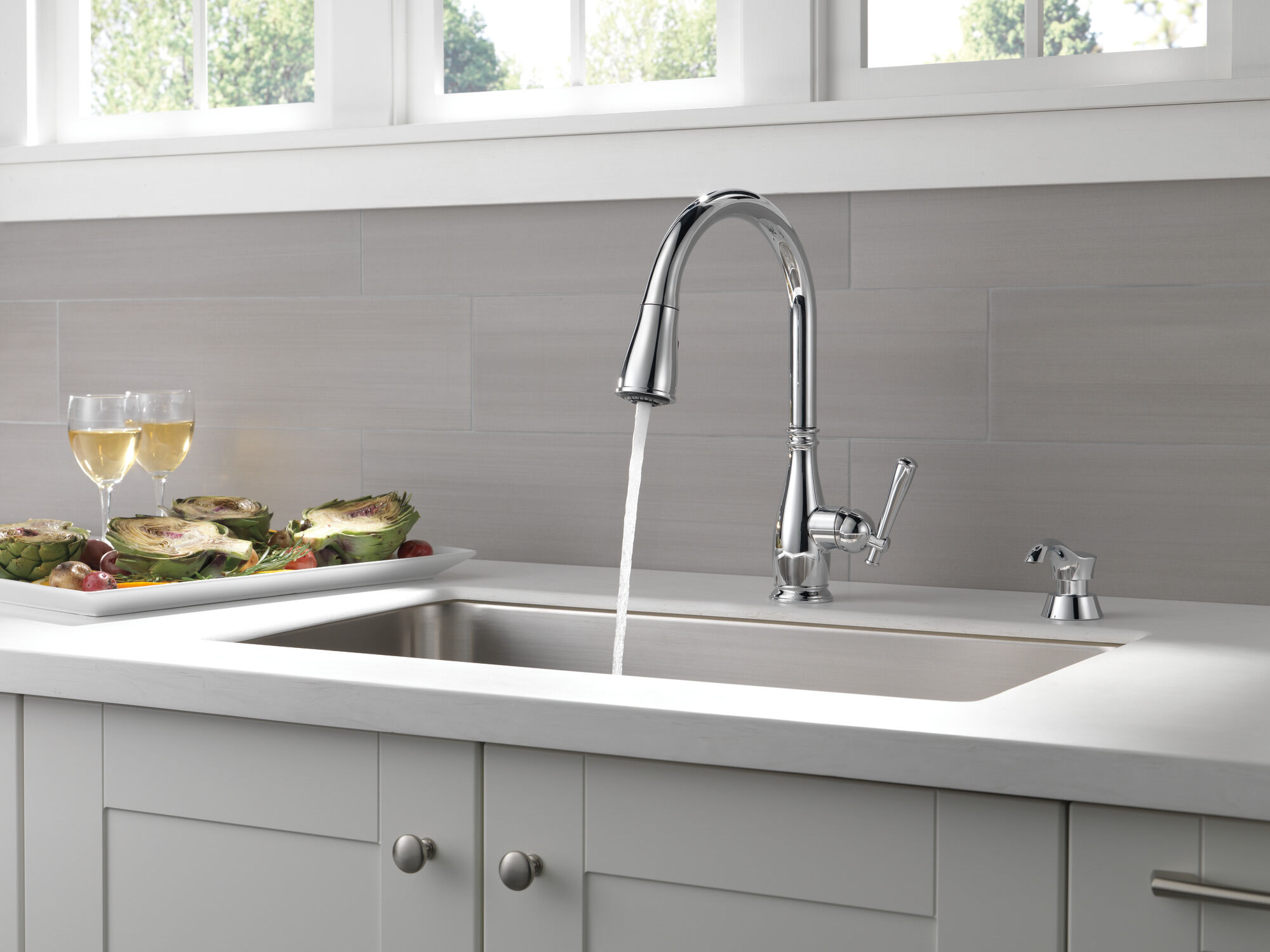 Single Handle Pull-Down Kitchen Faucet with Soap Dispenser in