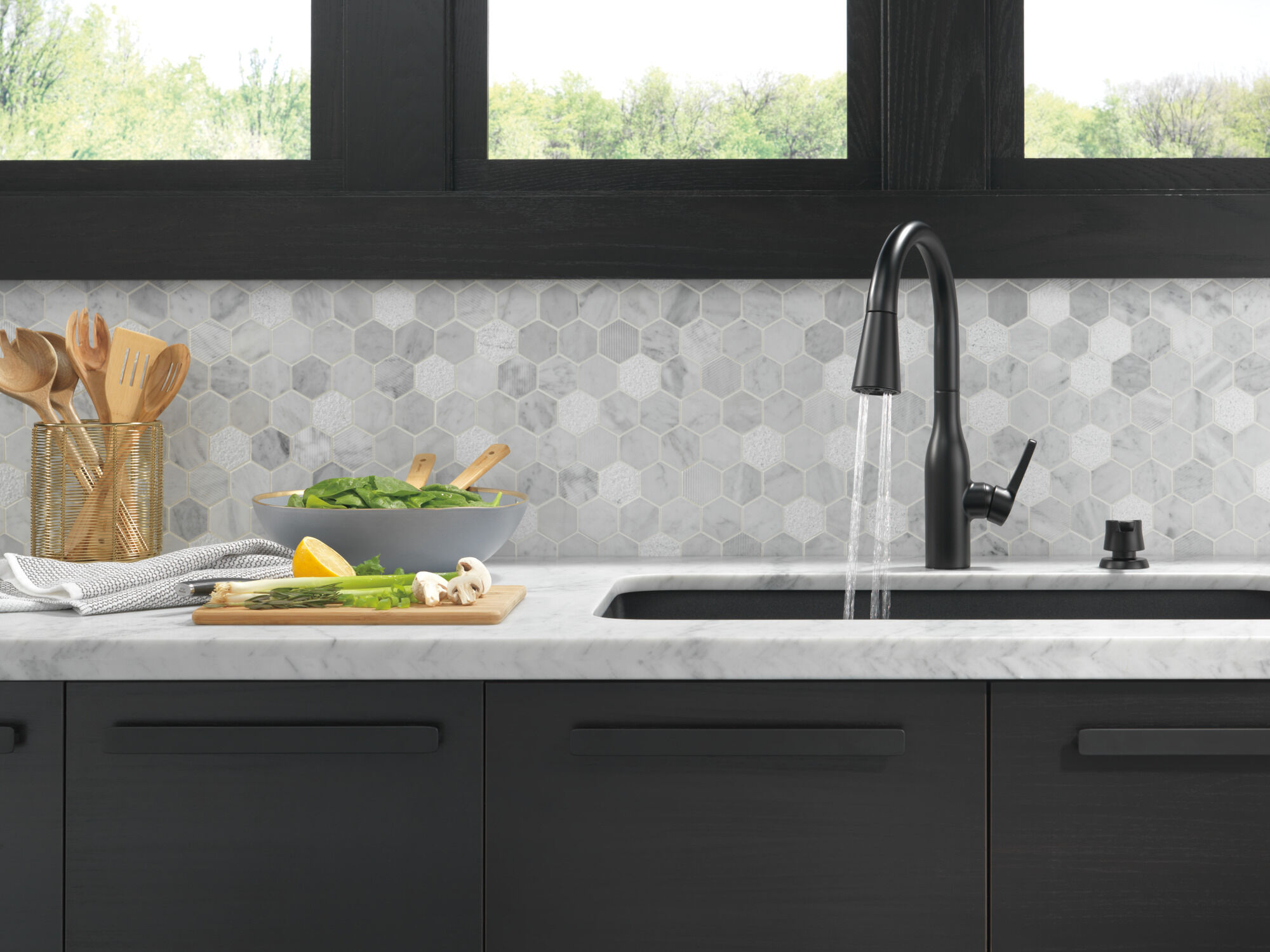 Single Handle Pull-Down Kitchen Faucet with Soap Dispenser and