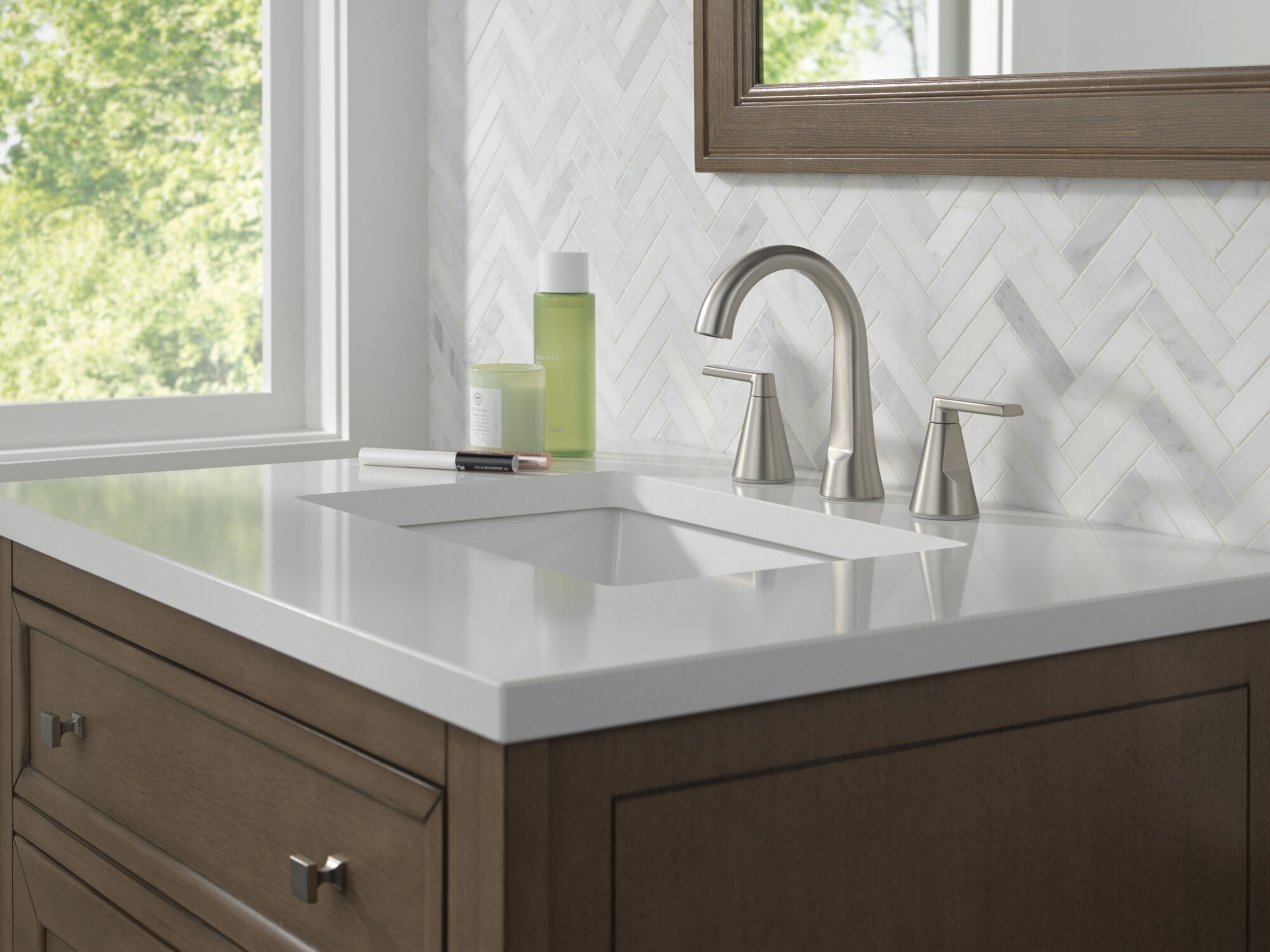 Two Handle Widespread Bathroom Faucet in Spotshield Brushed Nickel