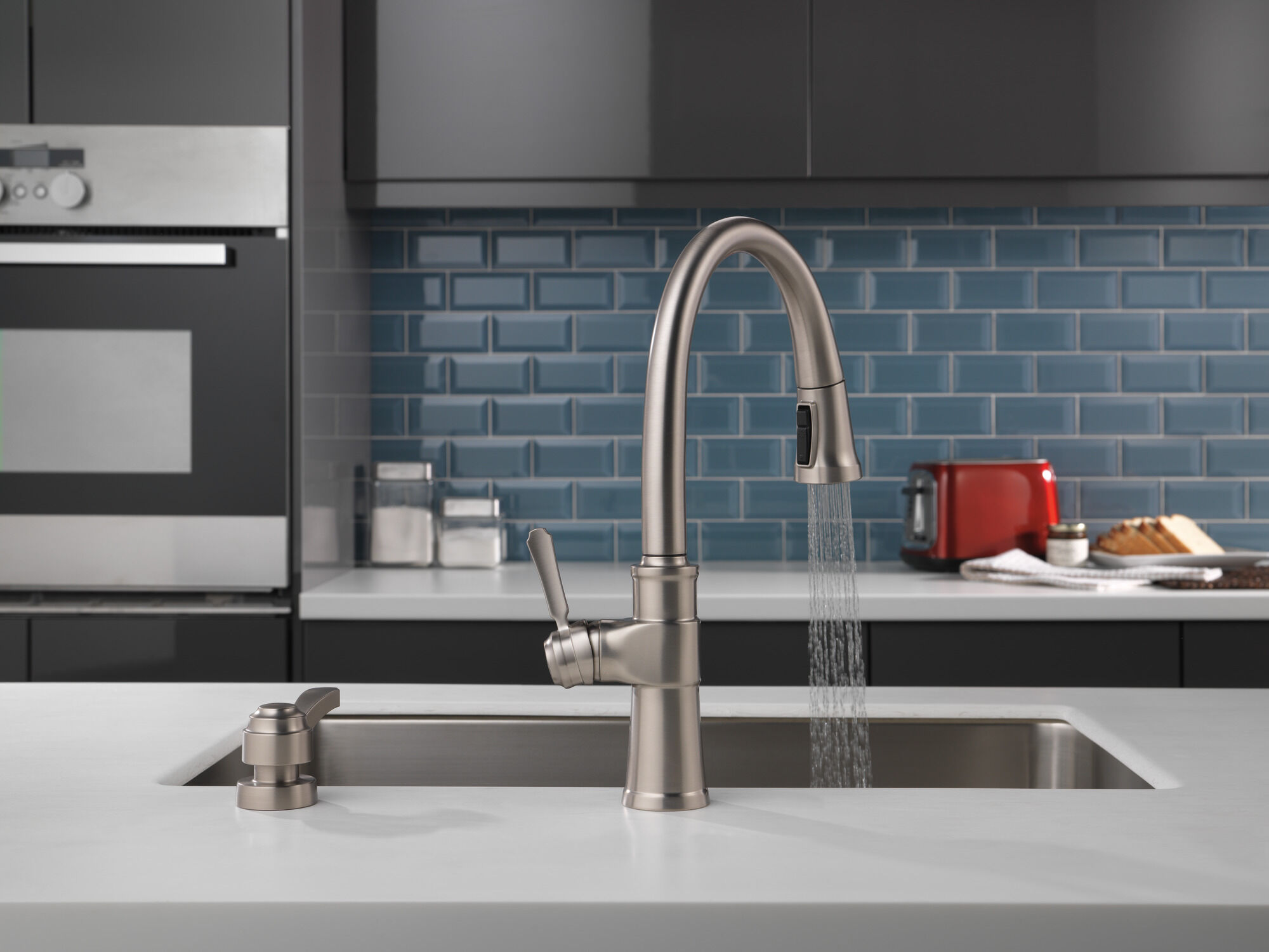 Single Handle Pull-Down Kitchen Faucet with Soap Dispenser and