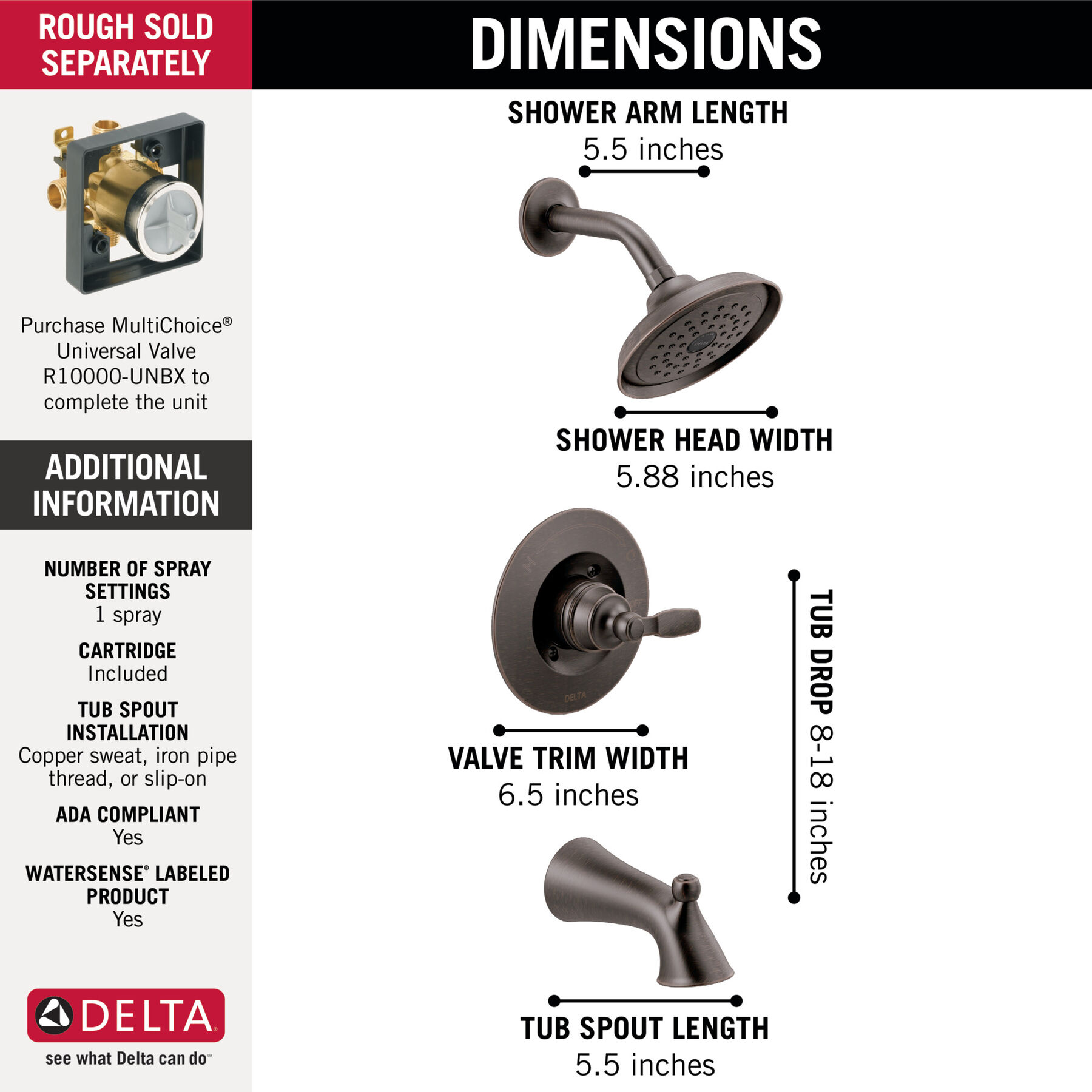 Tub/Shower Trim in Bronze T14432RB Delta Faucet