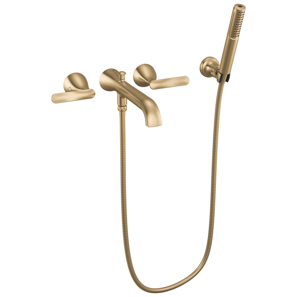 Two Handle Wall Mount Tub Filler Trim with Hand Shower in Lumicoat