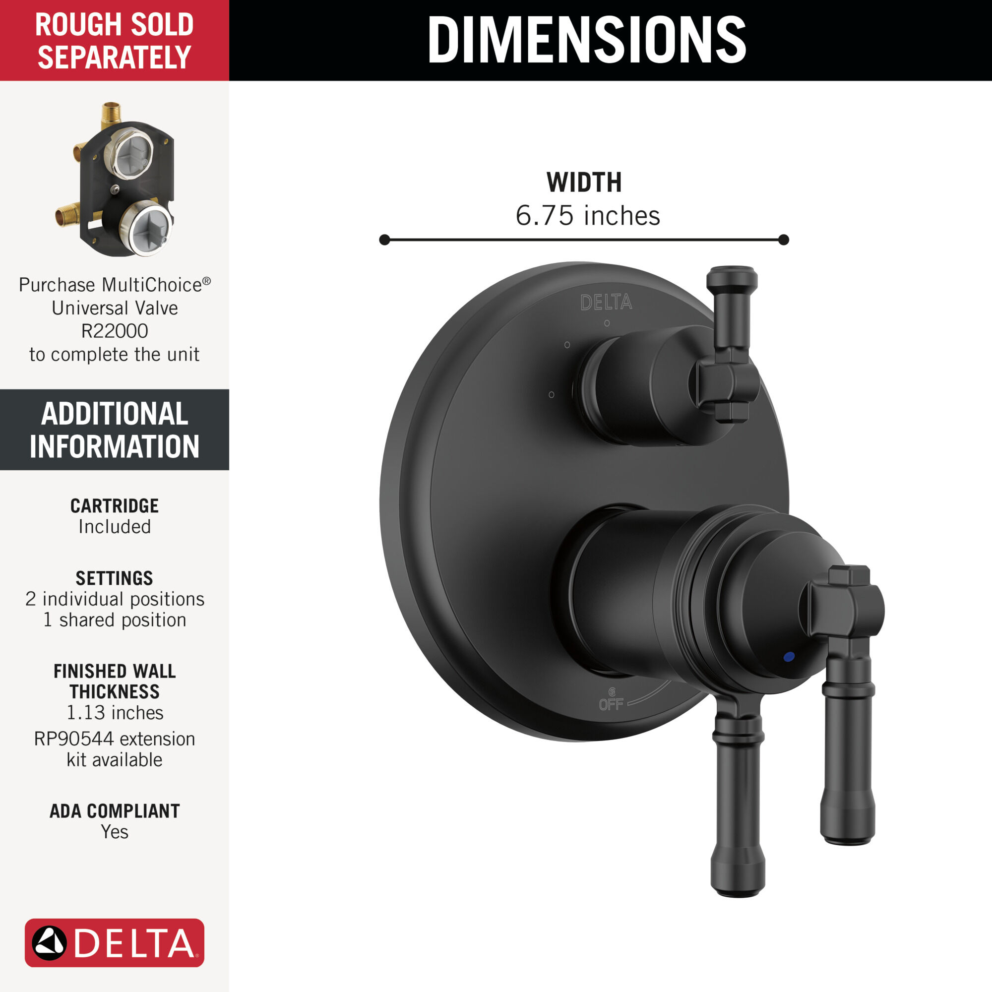 17T Series Integrated Diverter Trim 3-Setting in Matte Black