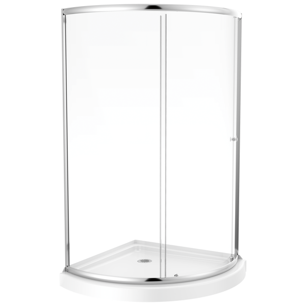 38x38 Corner Shower Base with Door Bundle - Framed Round in Chrome