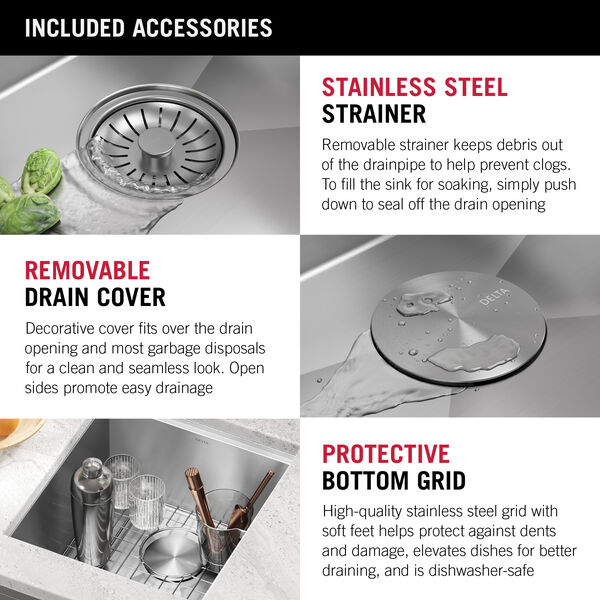 送料無料でお届けします BICストアDELTA FAUCET Rivet 17-inch Workstation Bar Prep Kitchen  Sink Undermount 16 Gauge Stainless Steel Single Bowl with WorkFlow Ledge  and Kit of Accessor
