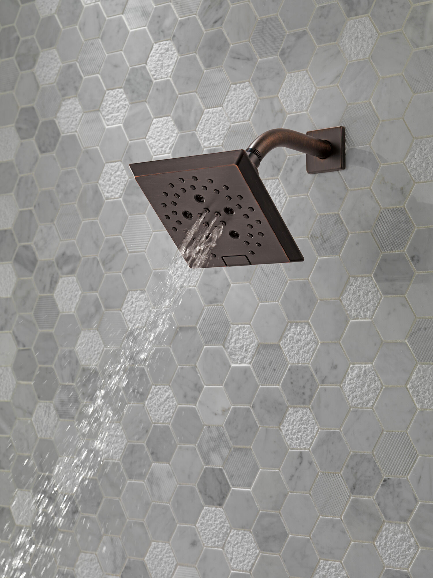 H2Okinetic® 5-Setting Angular Modern Raincan Shower Head in