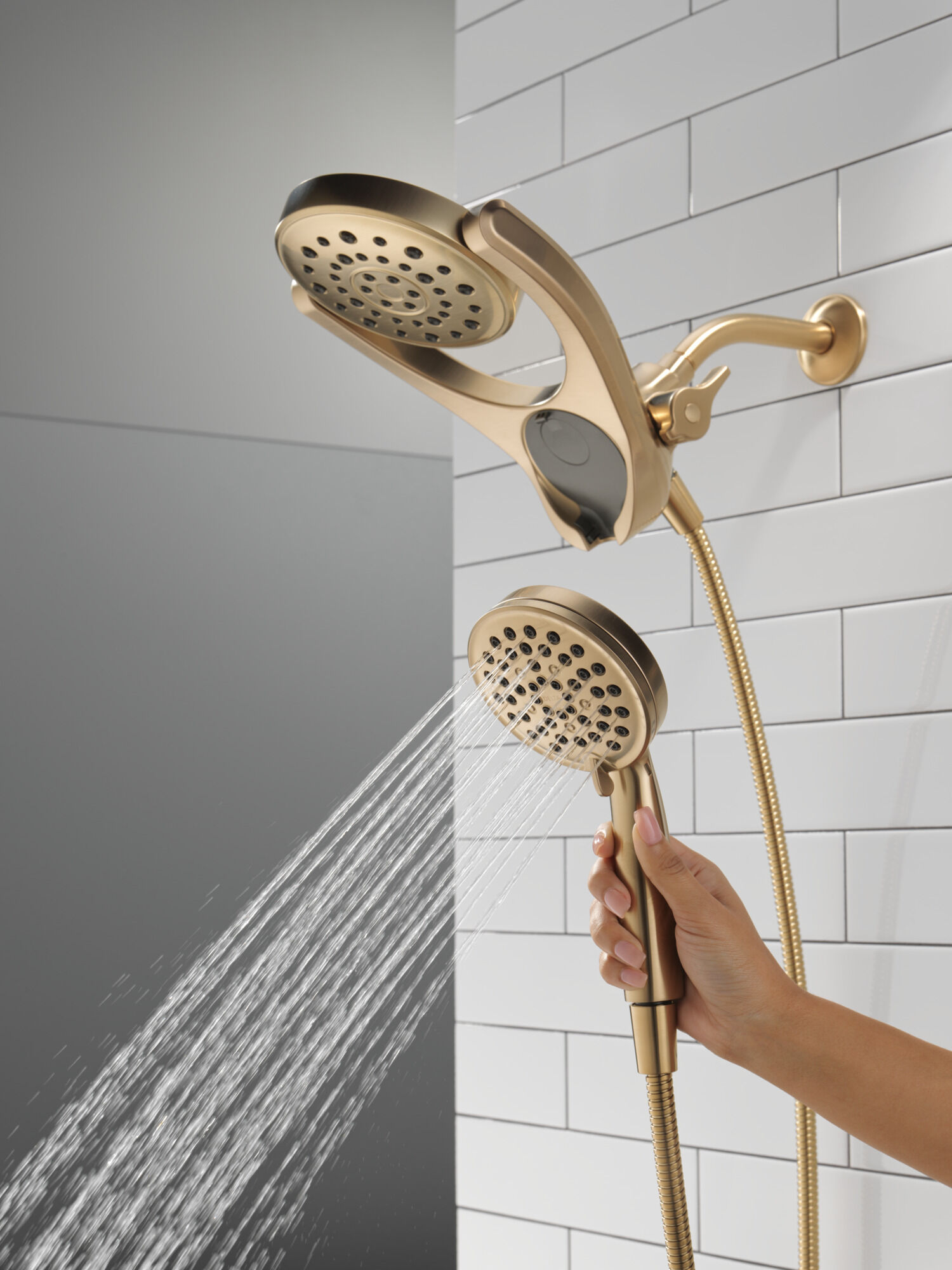 HydroRain® 4-Setting Two-in-One Shower Head in Champagne Bronze
