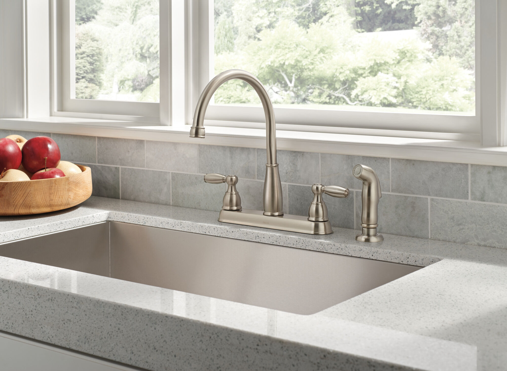 Two Handle Kitchen Faucet with Spray in Stainless 21988LF-SS