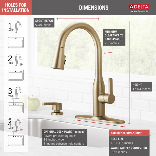 Single Handle Pull-Down Kitchen Faucet with Soap Dispenser and ShieldSpray®  Technology in Champagne Bronze 19780Z-CZSD-DST Delta Faucet