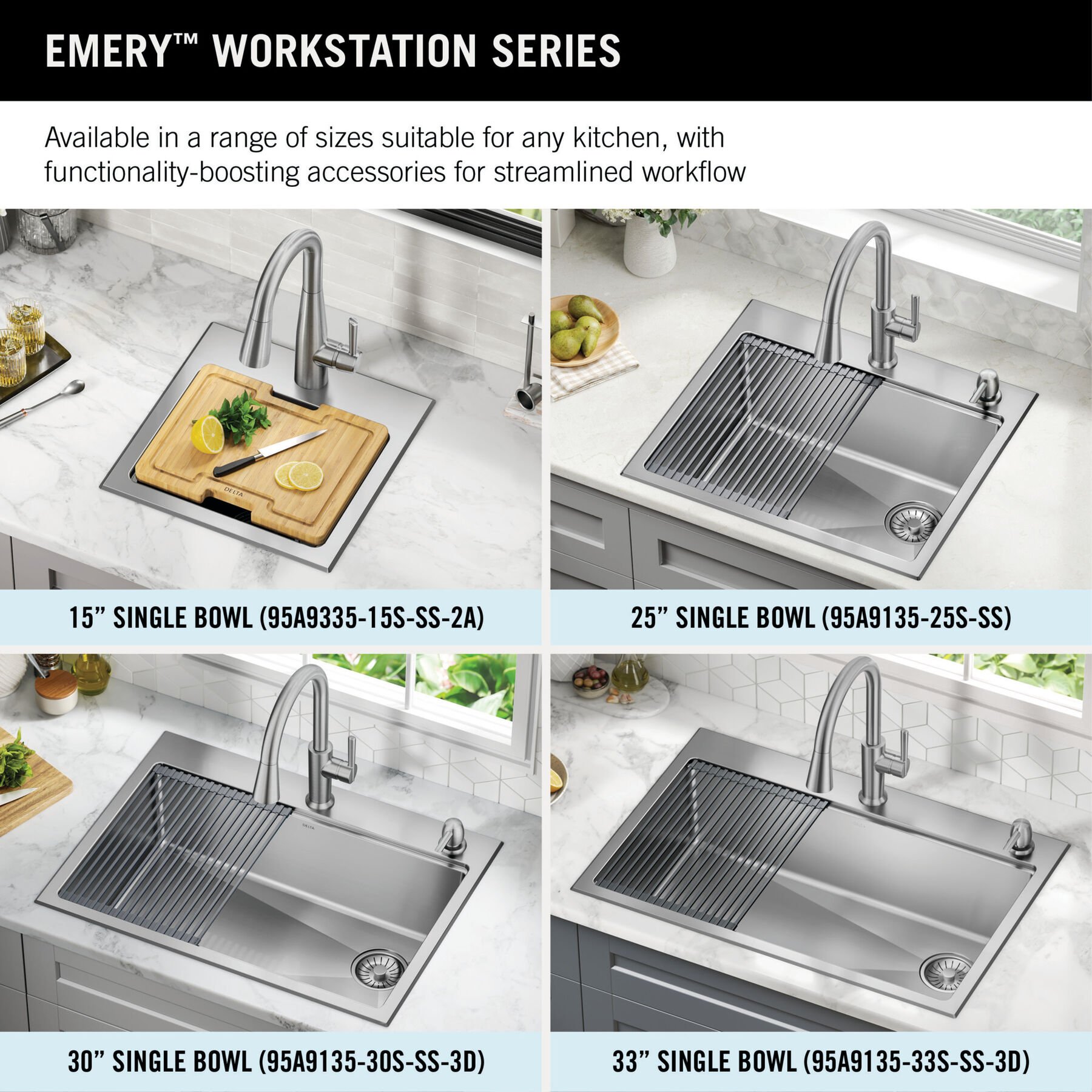 33&rdquo; Stainless Steel Workstation Kitchen Sink Drop-In Undermount Single Bowl with WorkFlow&trade; Ledge and Accessories