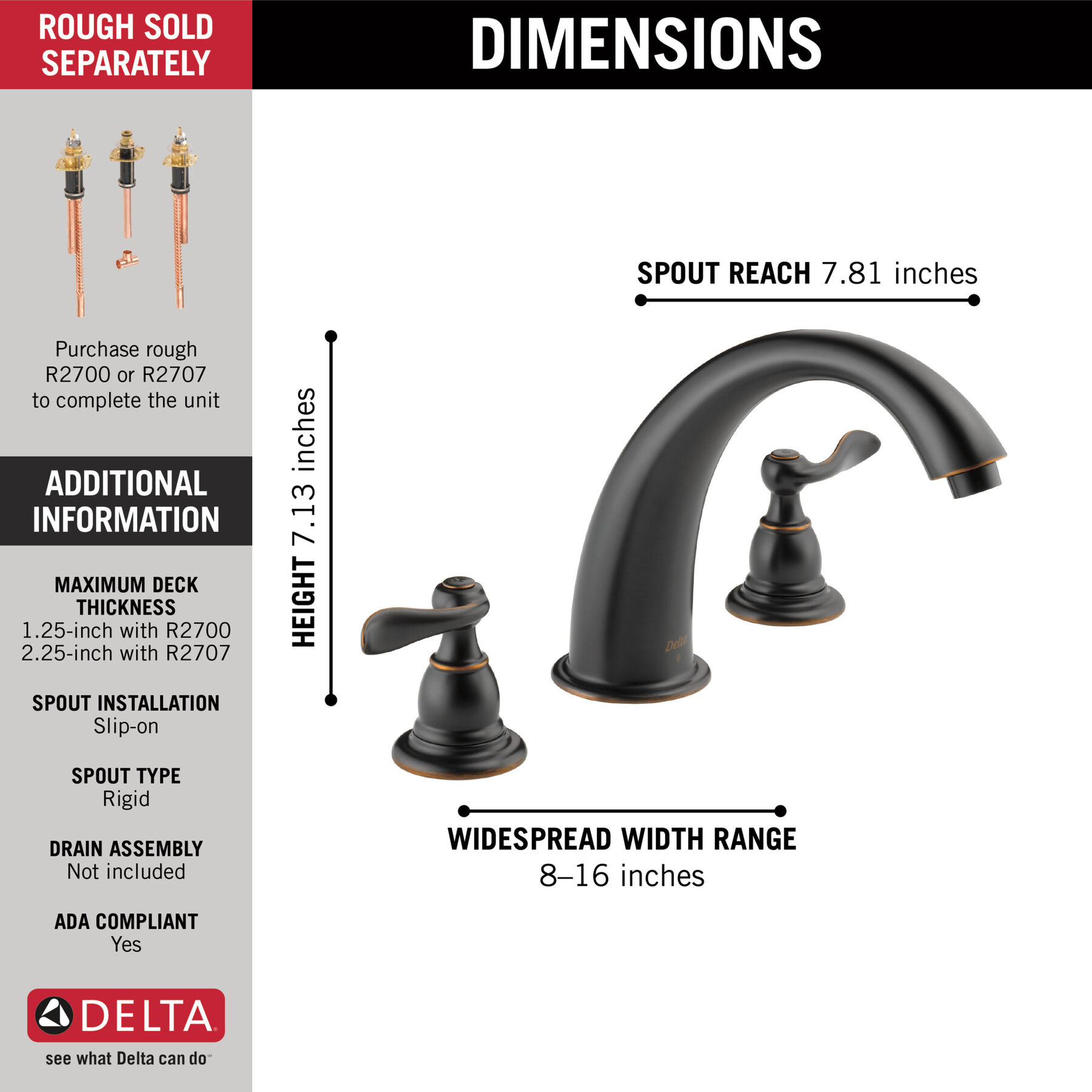 Delta Faucet Classic 2-Handle Widespread Roman Tub Faucet, Brushed Nickel Tub  Faucet, Roman Bathtub Faucet, Delta Roman Tub Faucet, Tub Filler, Stainless  T2705-SS (Valve Not Included) - Tub Filler Faucets 