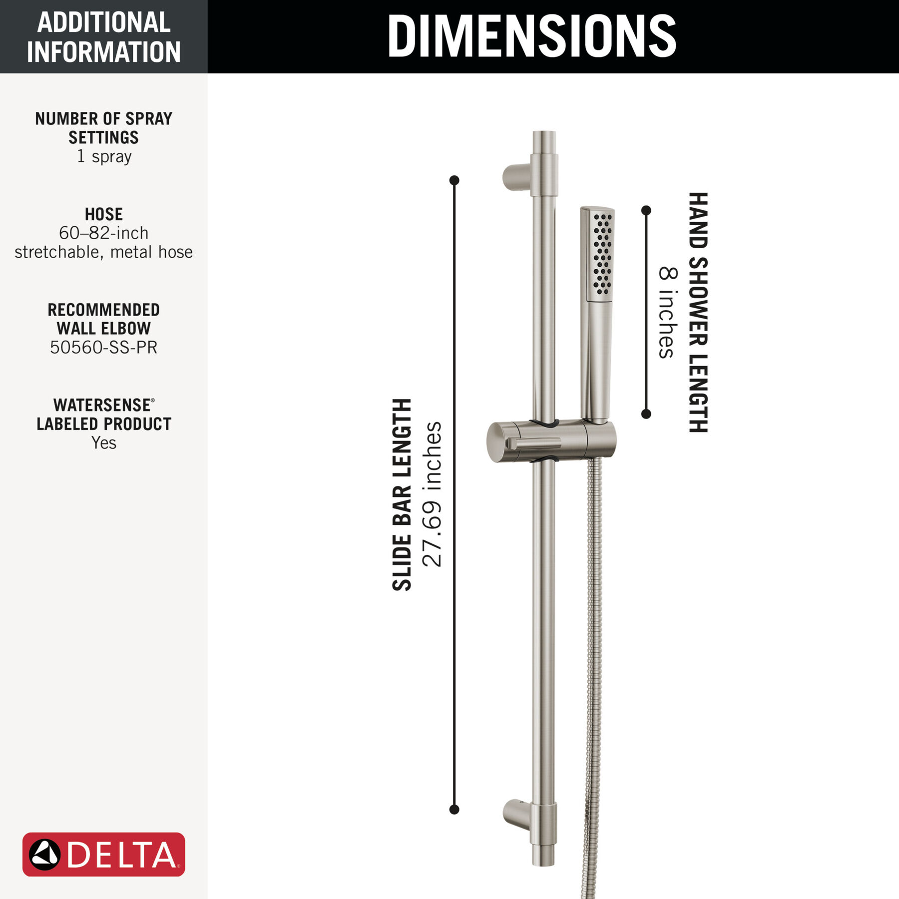 Premium SingleSetting Slide Bar Hand Shower in Lumicoat® Stainless