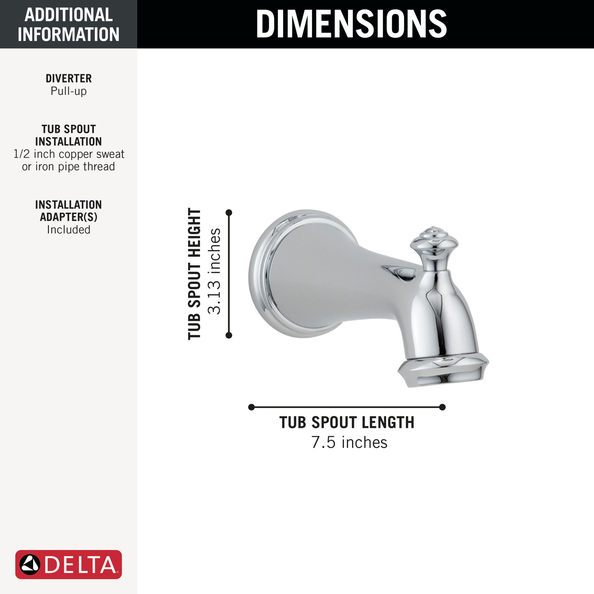 Tub Spout - Pull-Up Diverter in Chrome RP34357 | Delta Faucet