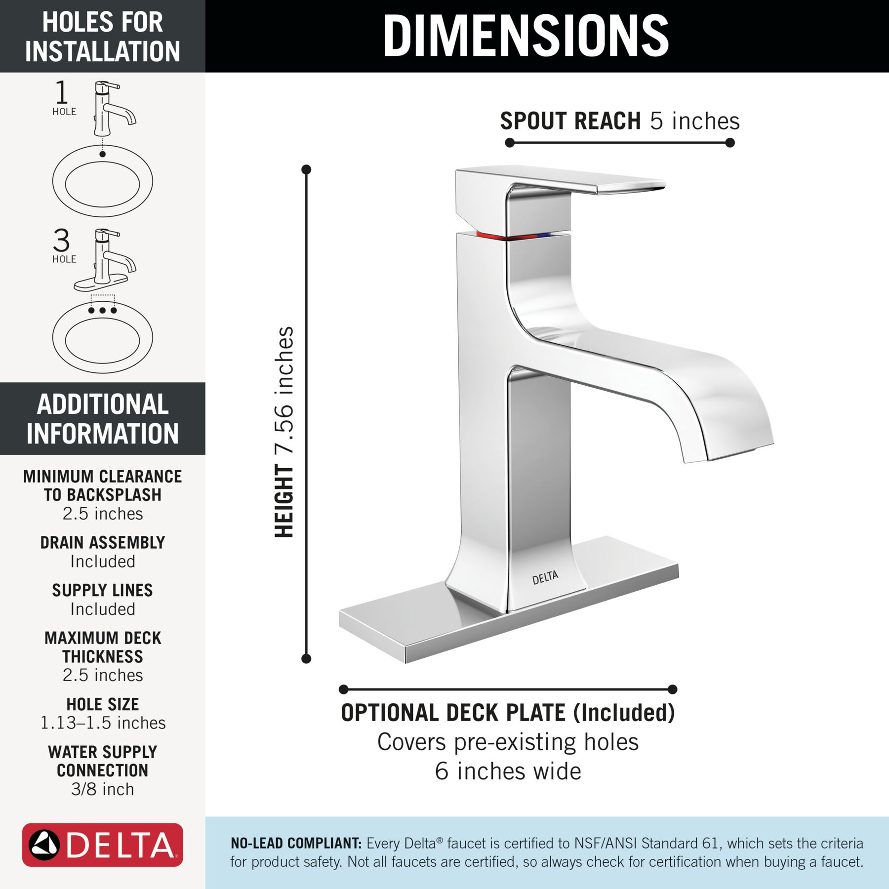 Single Handle Bathroom Faucet in Chrome — thumbnail 2
