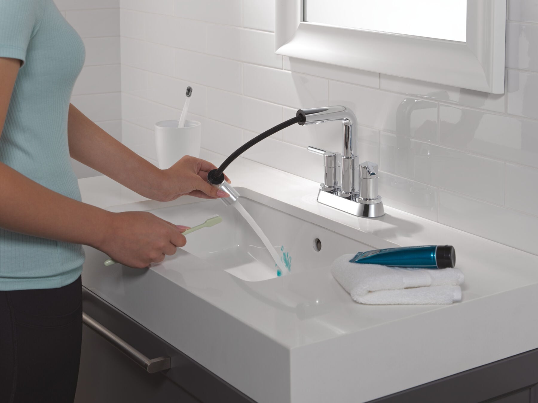 Two Handle Centerset Pull-Down Bathroom Faucet, image 6