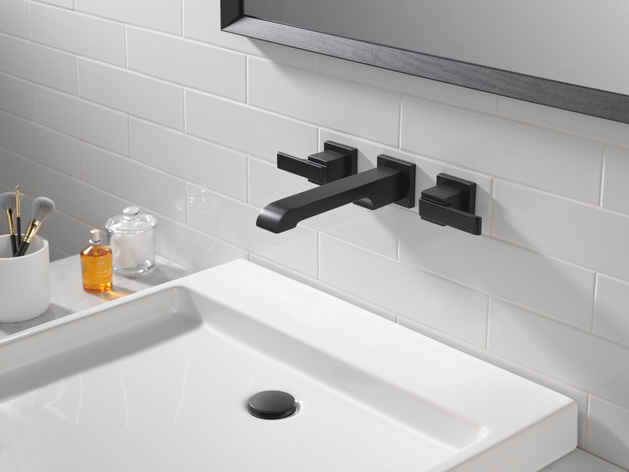 Two Handle Wall Mount Bathroom Faucet Trim in Matte Black T3567LF
