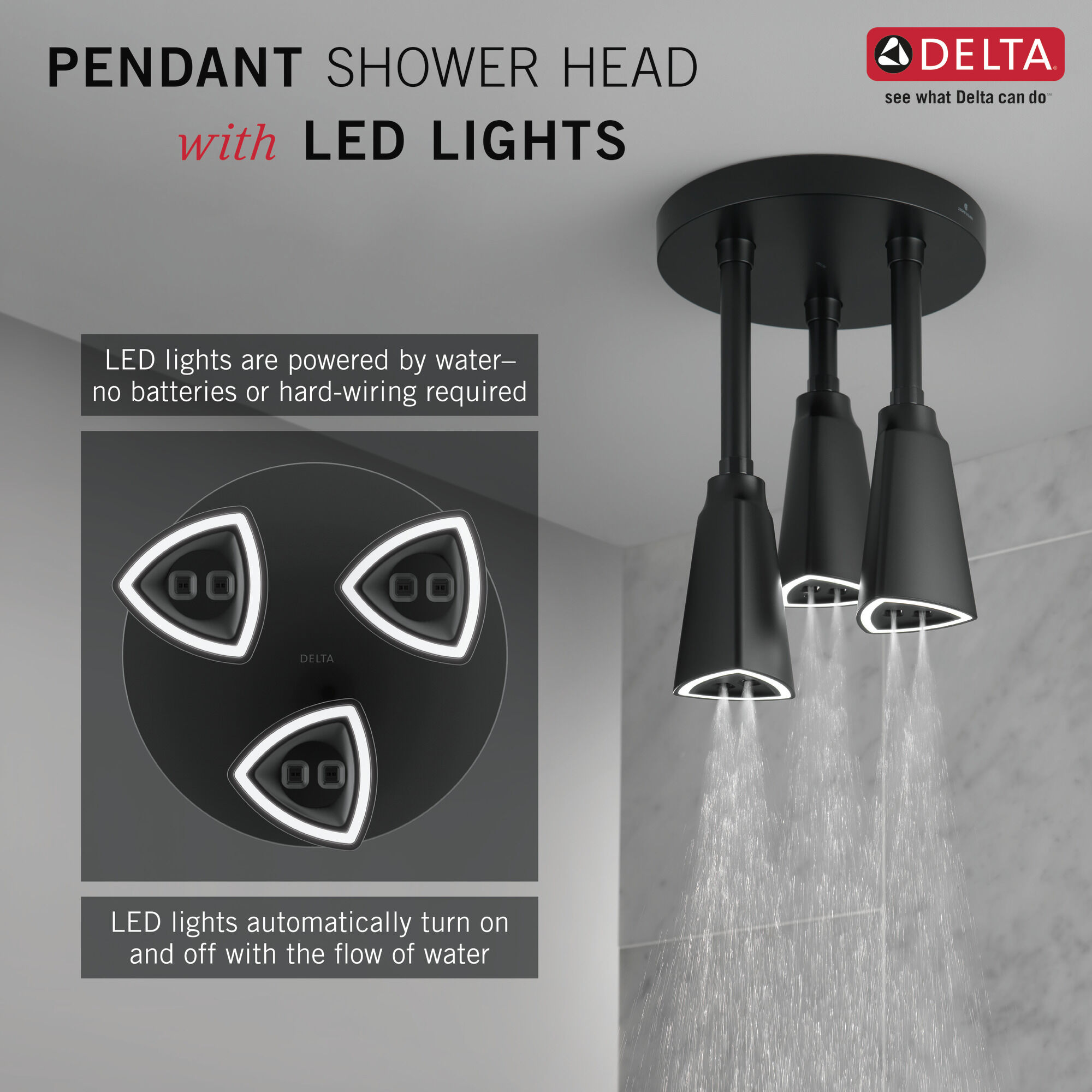 H2Okinetic® Pendant Raincan Shower Head with LED Light
