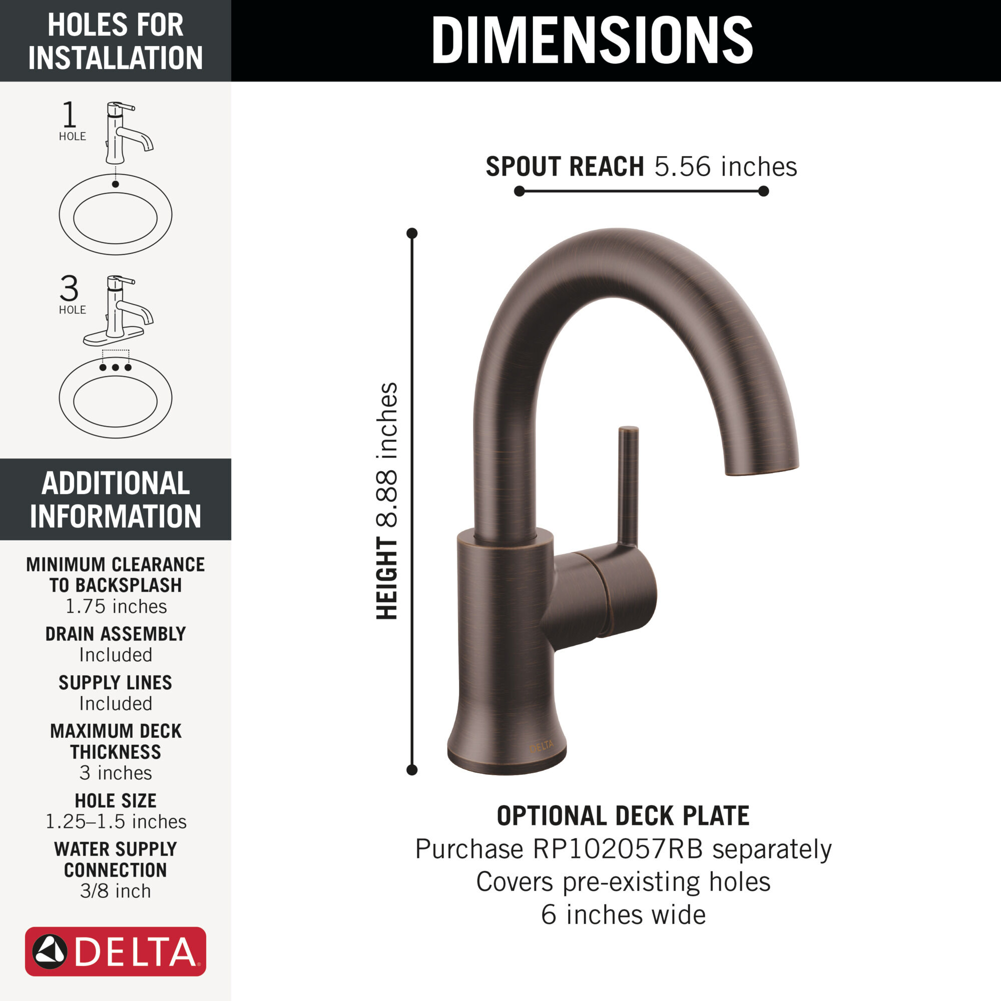 Single Handle High-Arc Bathroom Faucet in Venetian Bronze 559HA-RB