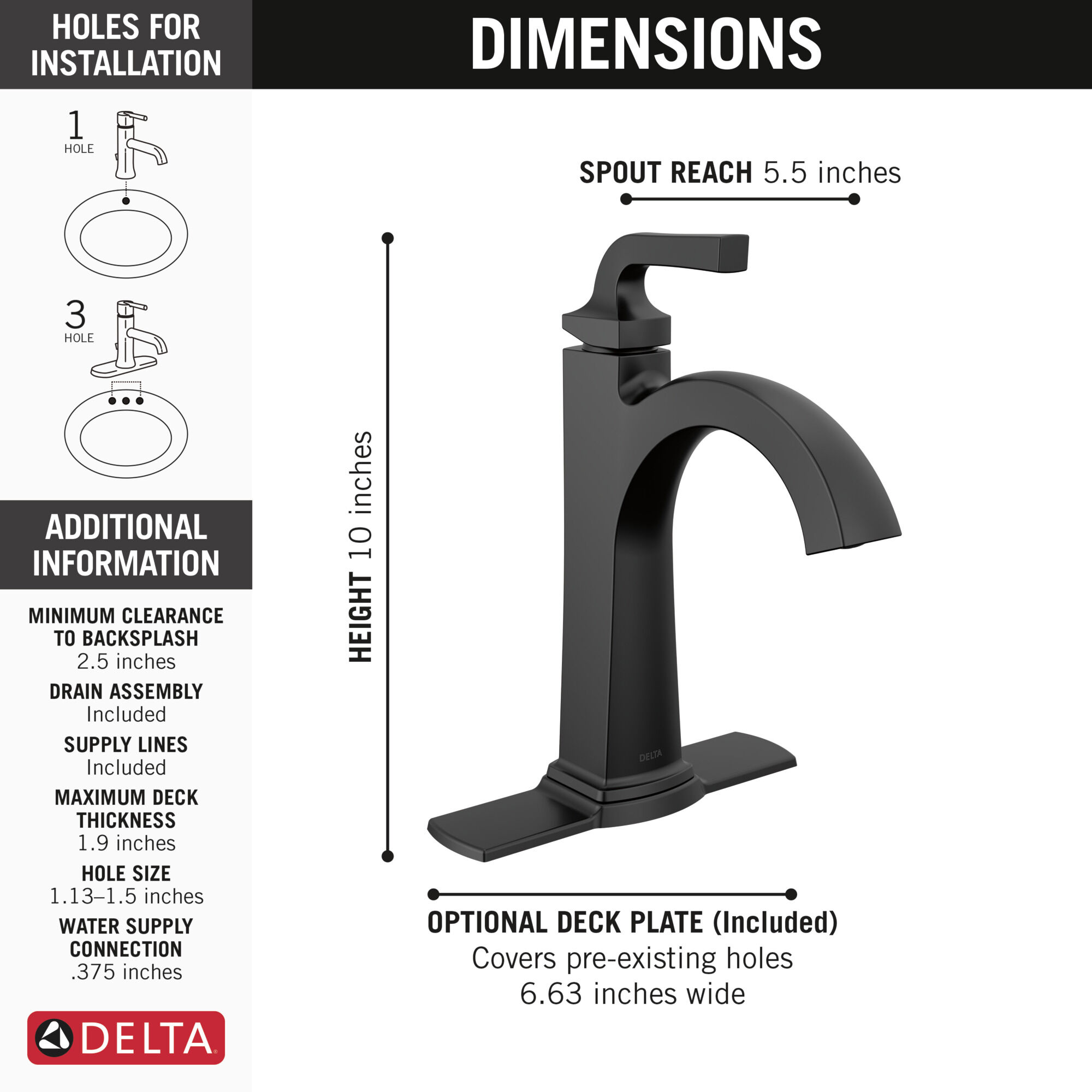 Single Handle Bathroom Faucet in Matte Black 15854LF-BL | Delta Faucet