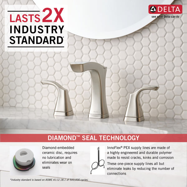 Two Handle Widespread Bathroom Faucet Metal Pop Up Recertified In Stainless 3552 Ssmpu Dst R Delta Faucet