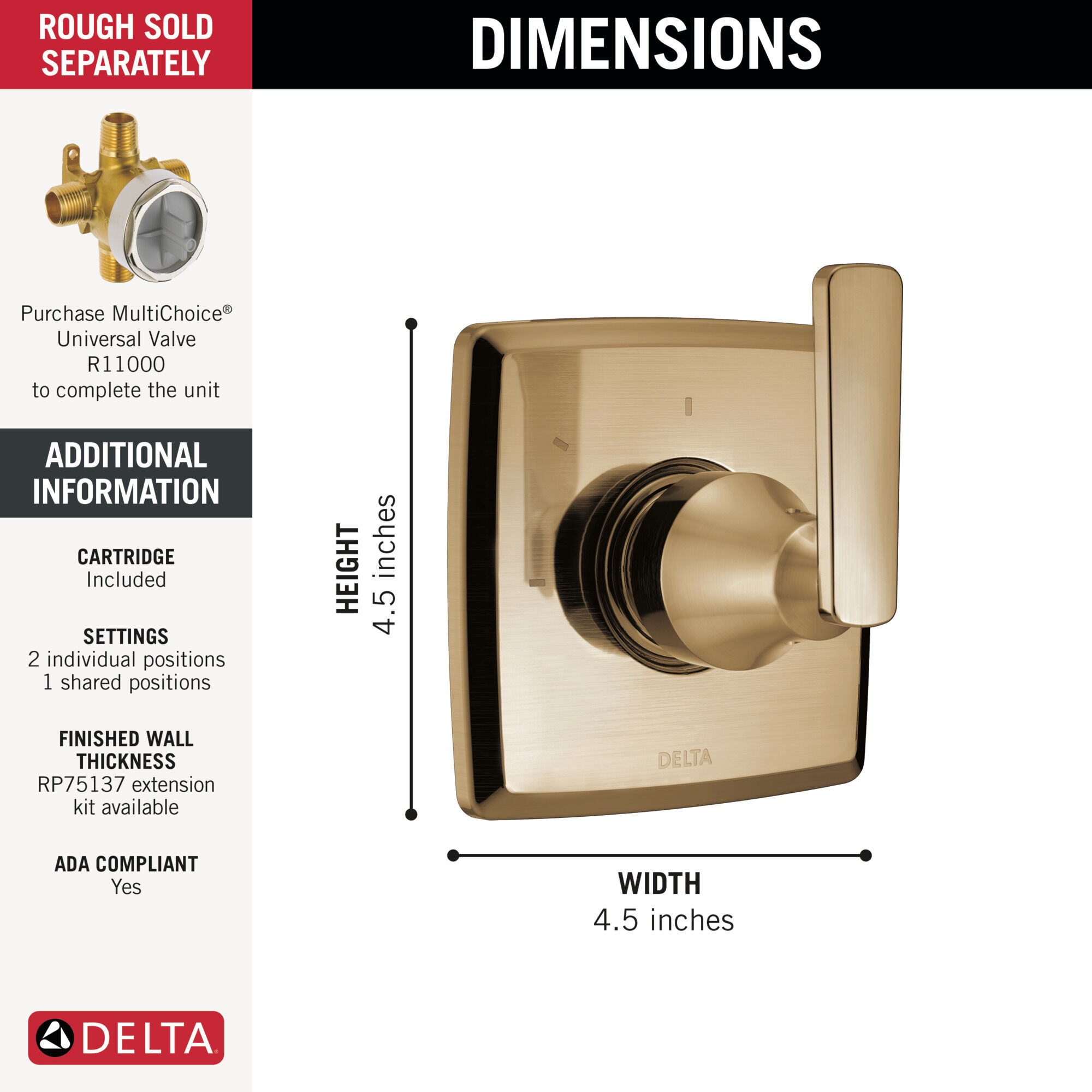 3-Setting 2-Port Diverter Trim in Champagne Bronze T11864-CZ