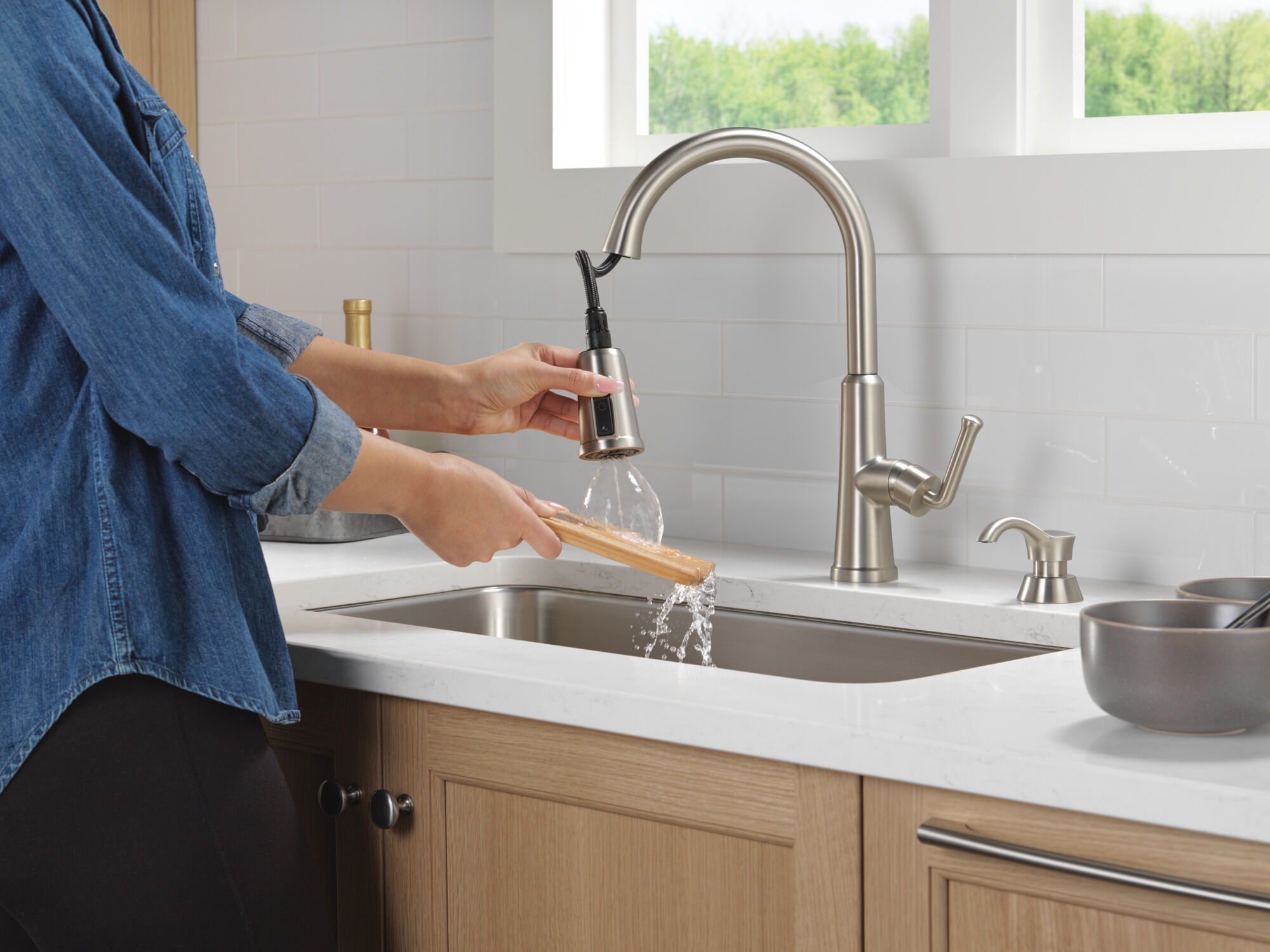 Single Handle Pull-Down Kitchen Faucet with Soap Dispenser and
