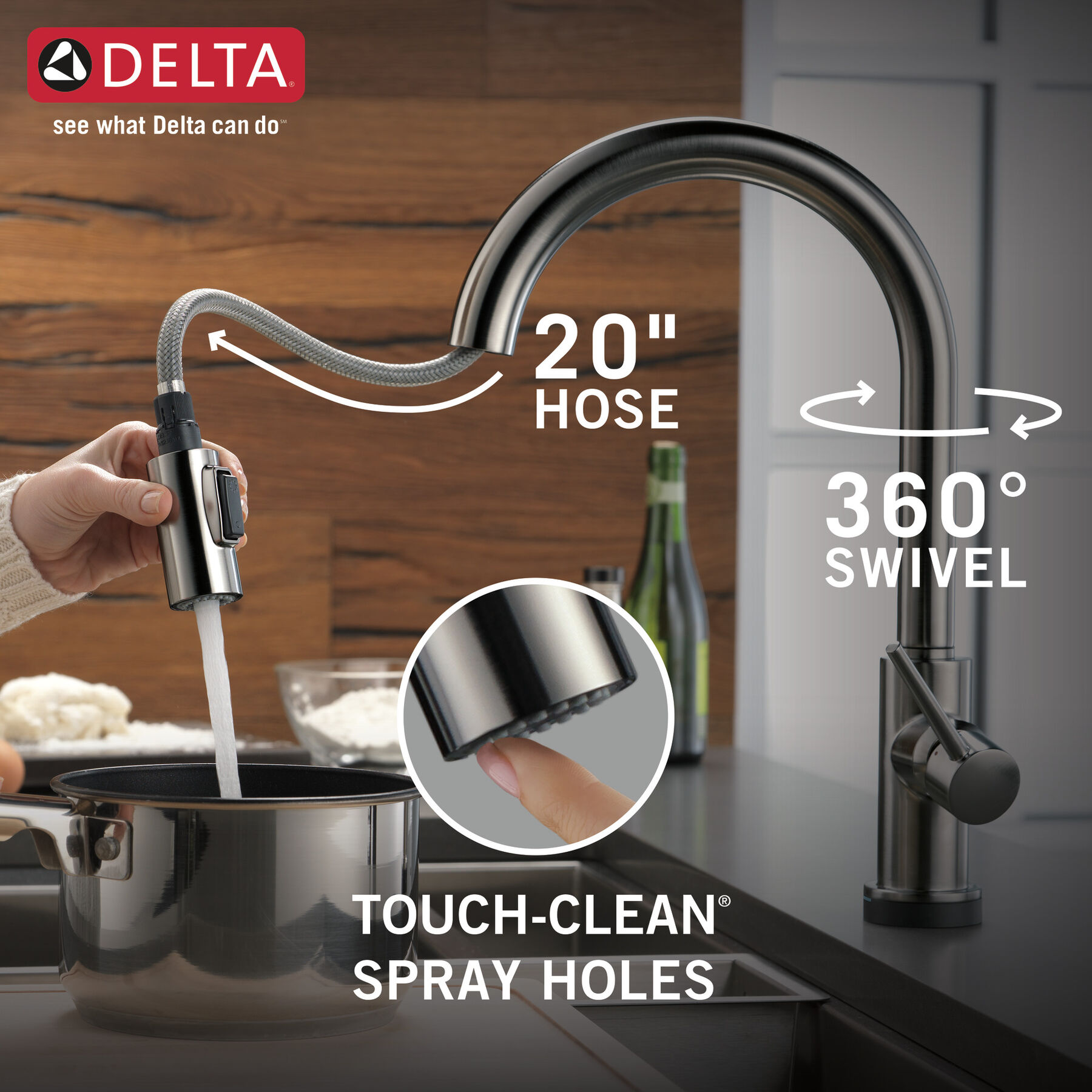 Single Handle PullDown Kitchen Faucet with Touch in Black Stainless 9159TKSDST Delta Faucet