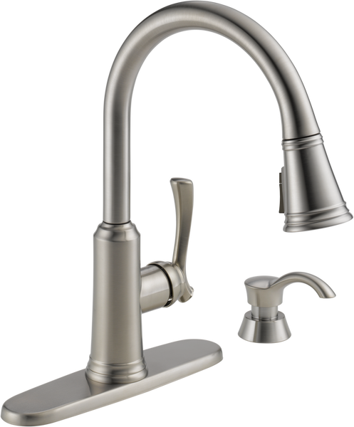 Single Handle Pull-Down Kitchen Faucet with Soap Dispenser and