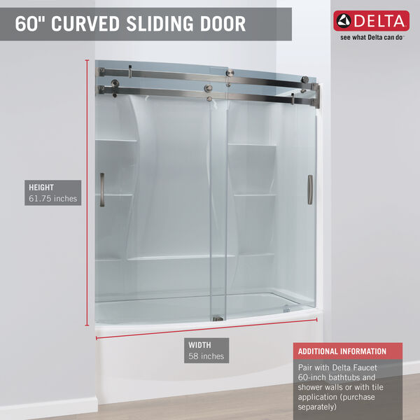 60 X 30 Curved Bathtub Shower Door In, Delta Sliding Shower Door Track Assembly Kit Instructions