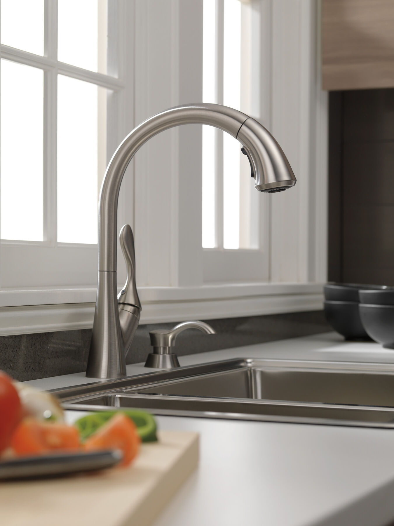 Single Handle Pull-Down Kitchen Faucet with Soap Dispenser