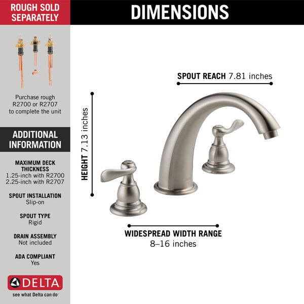 Roman Tub Trim in Stainless BT2796-SS | Delta Faucet
